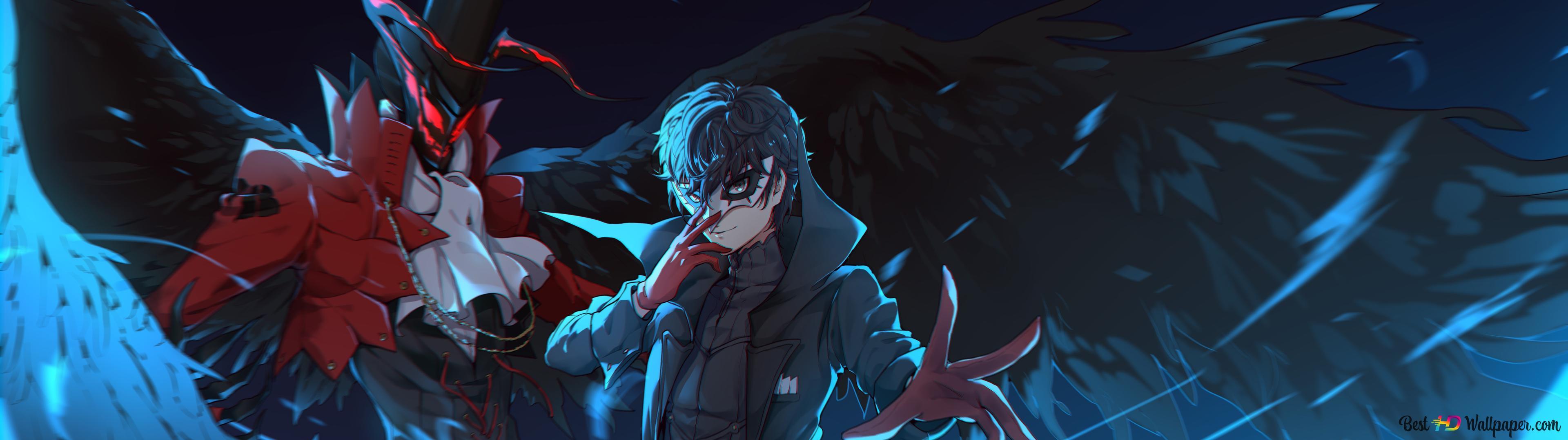 3840x1080 Persona 5 The Animation Amamiya & Akira Kurusu 4K wallpaper download