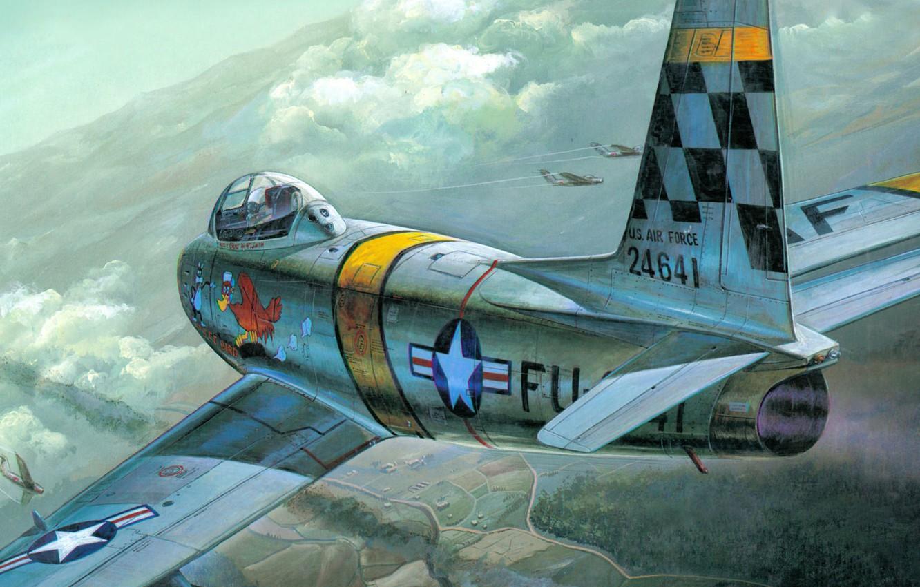 1332x850 Wallpaper figure, art, North American, Sabre, F- American fighter jet image for desktop, section авиация