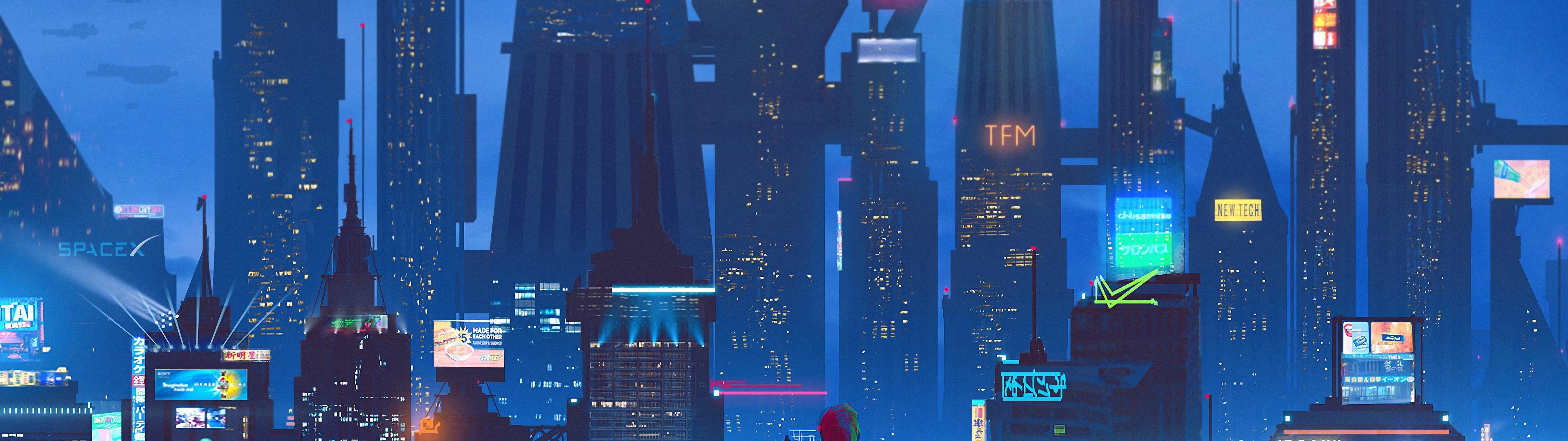 3840x1080 Sci Fi Cyberpunk City 4K Wallpaper