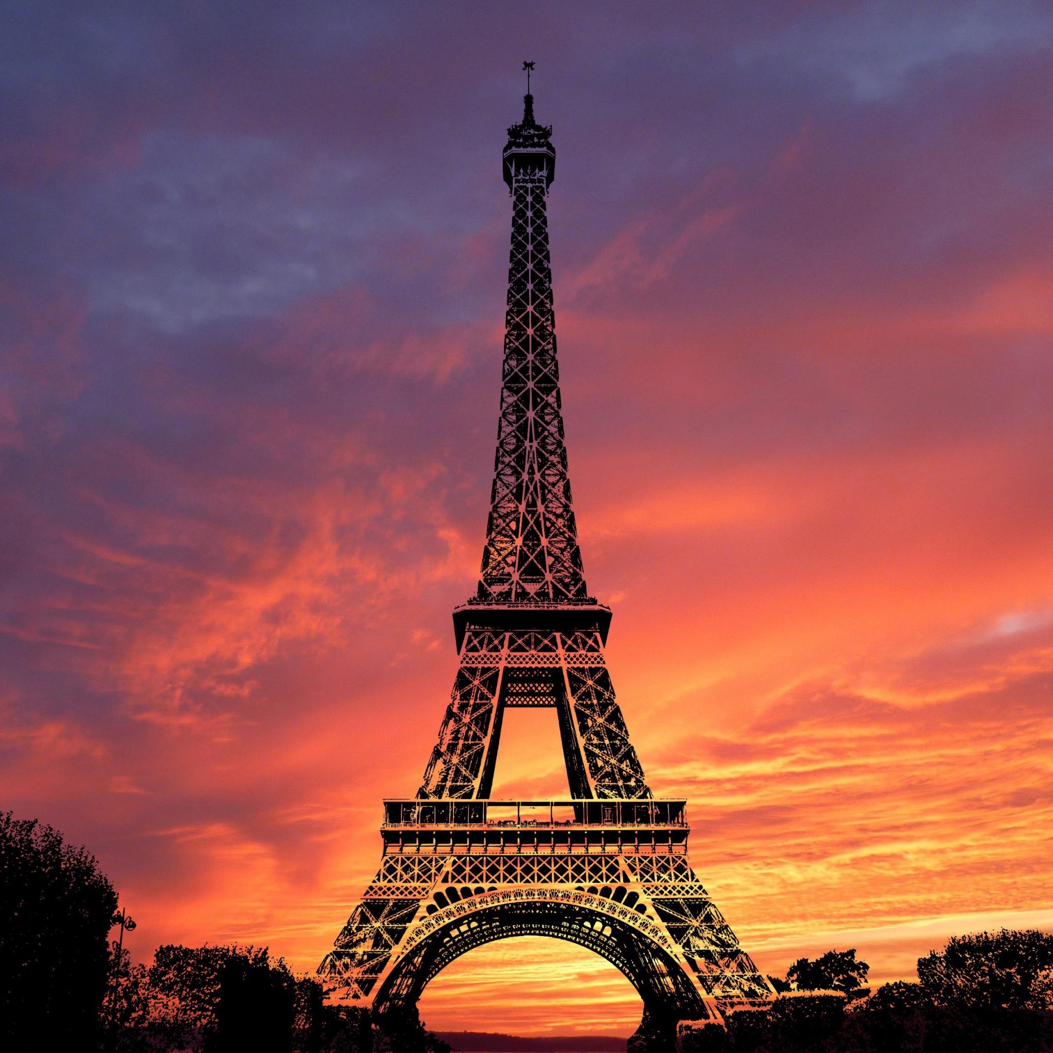 2048x2048 Eiffel Tower Wallpaper 4K, Sunset