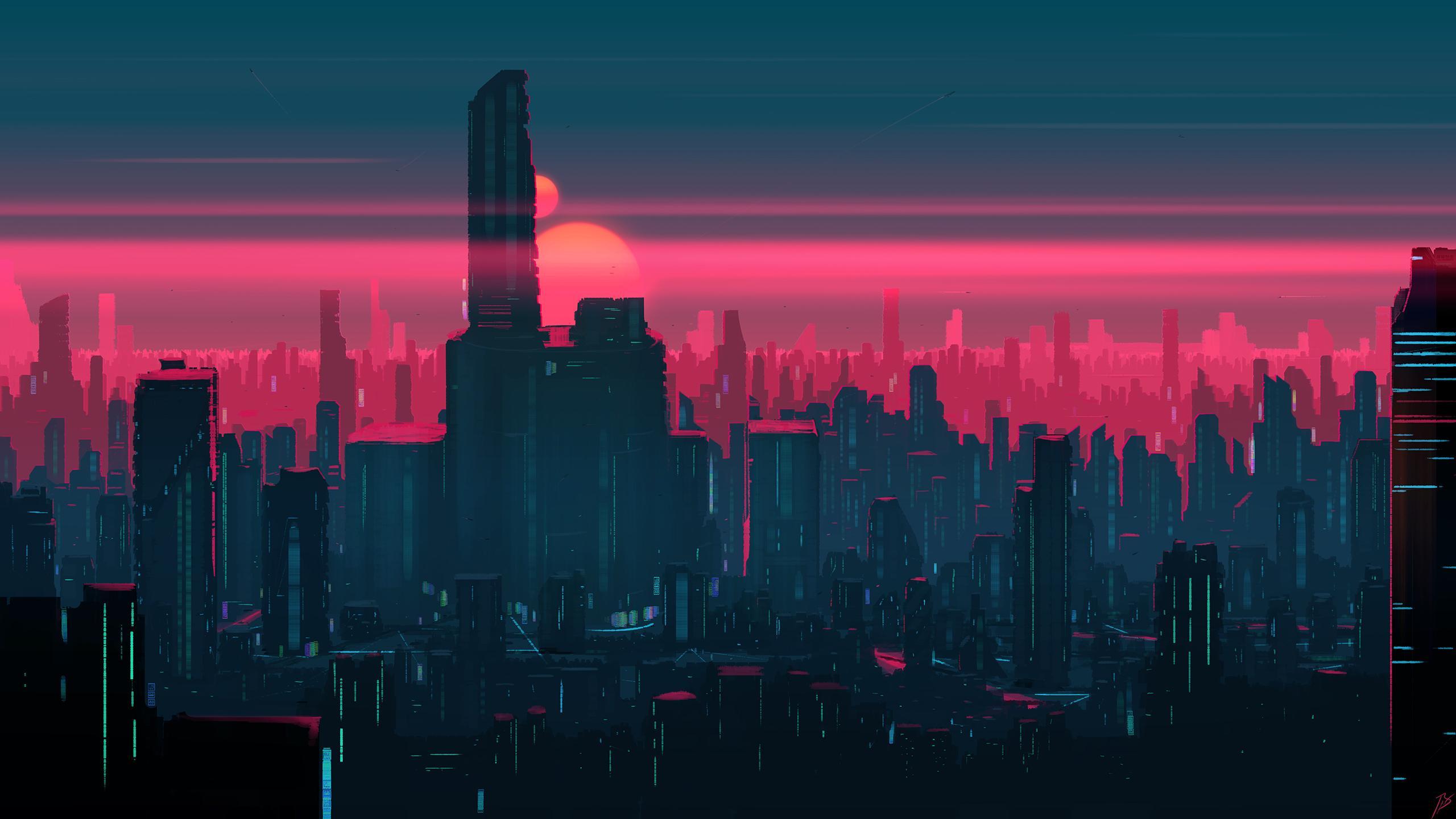 2560x1440 Neon Cities Wallpaper