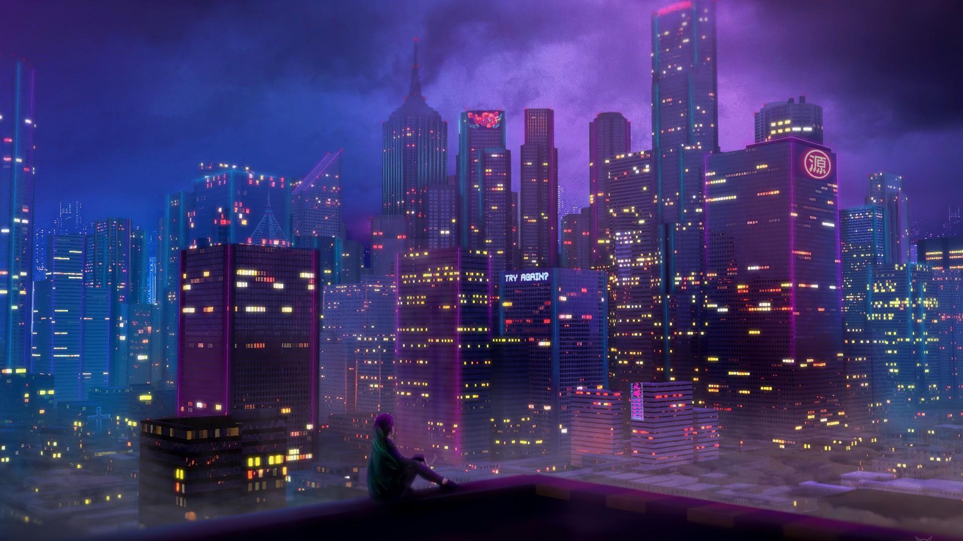 1920x1080 neon city Wallpaper