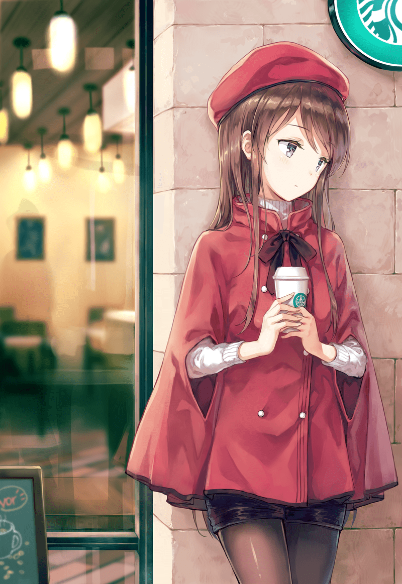 800x1163 Cute Starbucks Anime Wallpaper