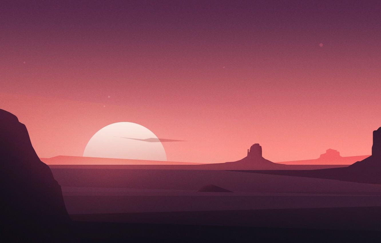 1332x850 Wallpaper Sunset, The sun, Minimalism, Mountain, Dawn, Landscape, Nature, Art, Art, Landscape, Sun, Mountain, Sunset, Dawn, Minimalism, Diana Hryhorian image for desktop, section минимализм
