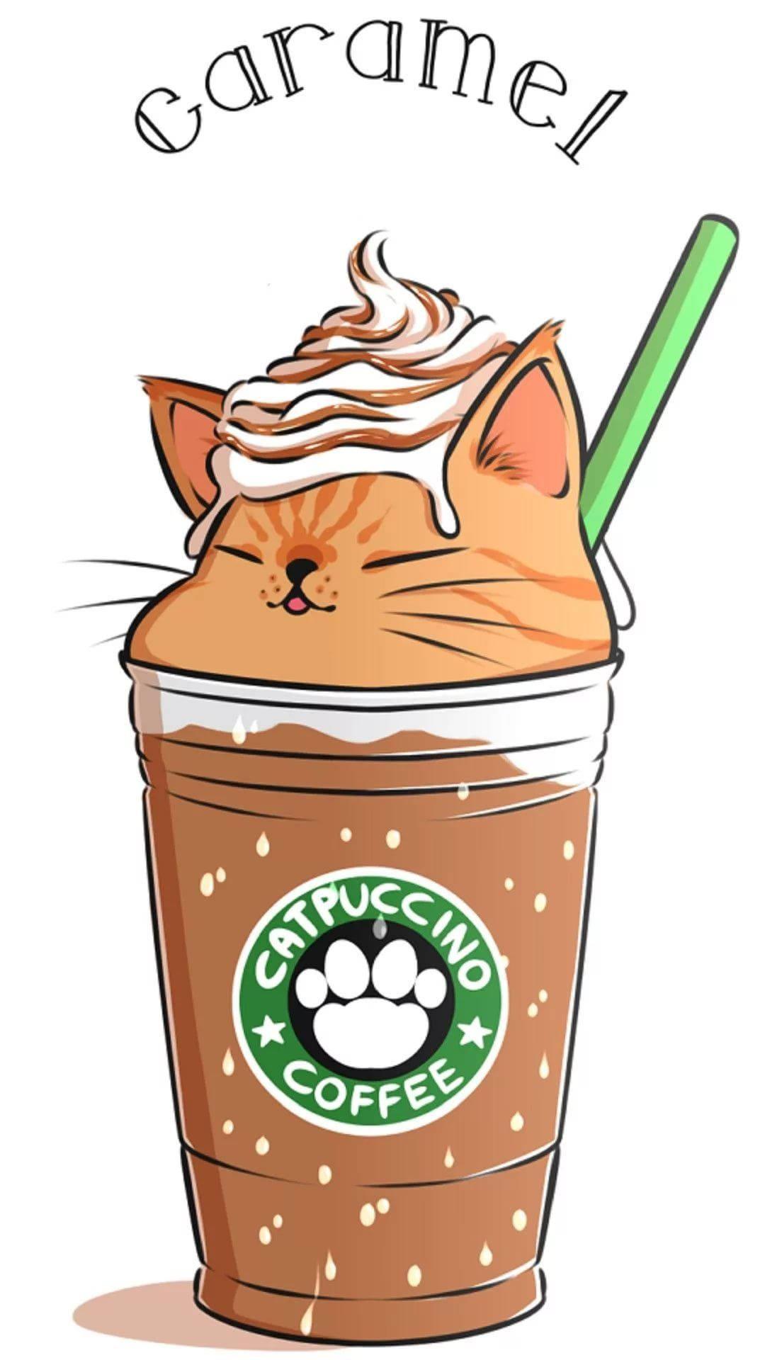 1080x1920 Download Cute Starbucks Cup Caramel Neko Wallpaper