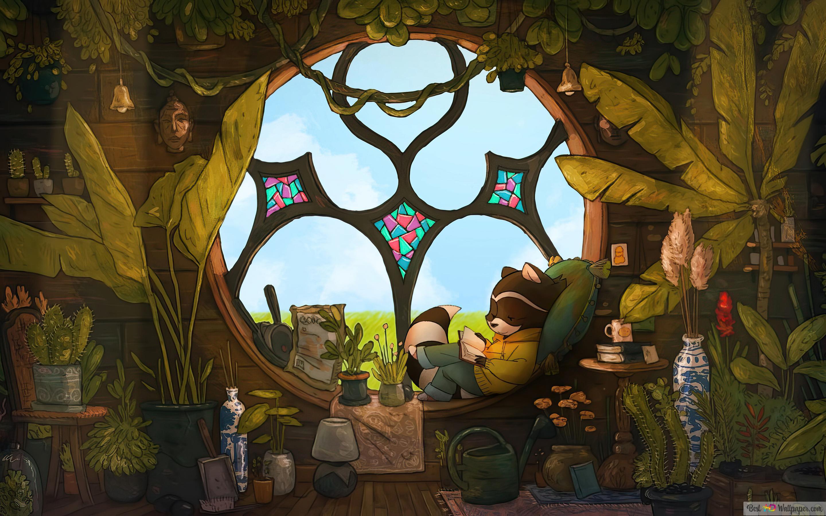 2880x1800 Lofi Art Chillhop Raccoon 4K wallpaper download