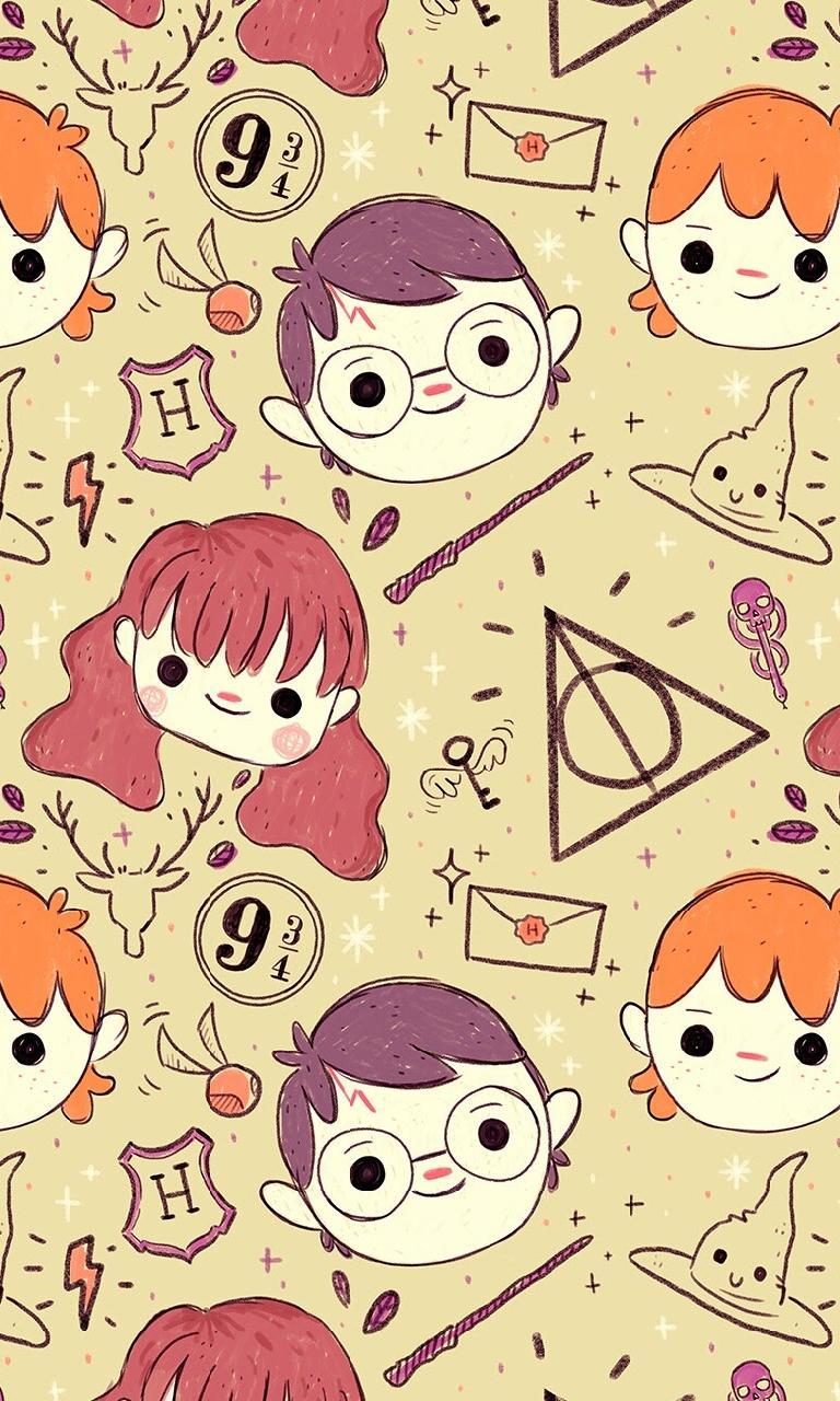 768x1280 Harry Potter Cartoon Drawing Wallpaper