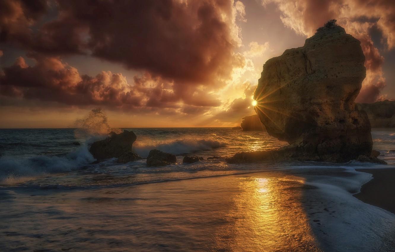 1332x850 Wallpaper sunset, coast, Portugal, Portugal, Algarve image for desktop, section пейзажи