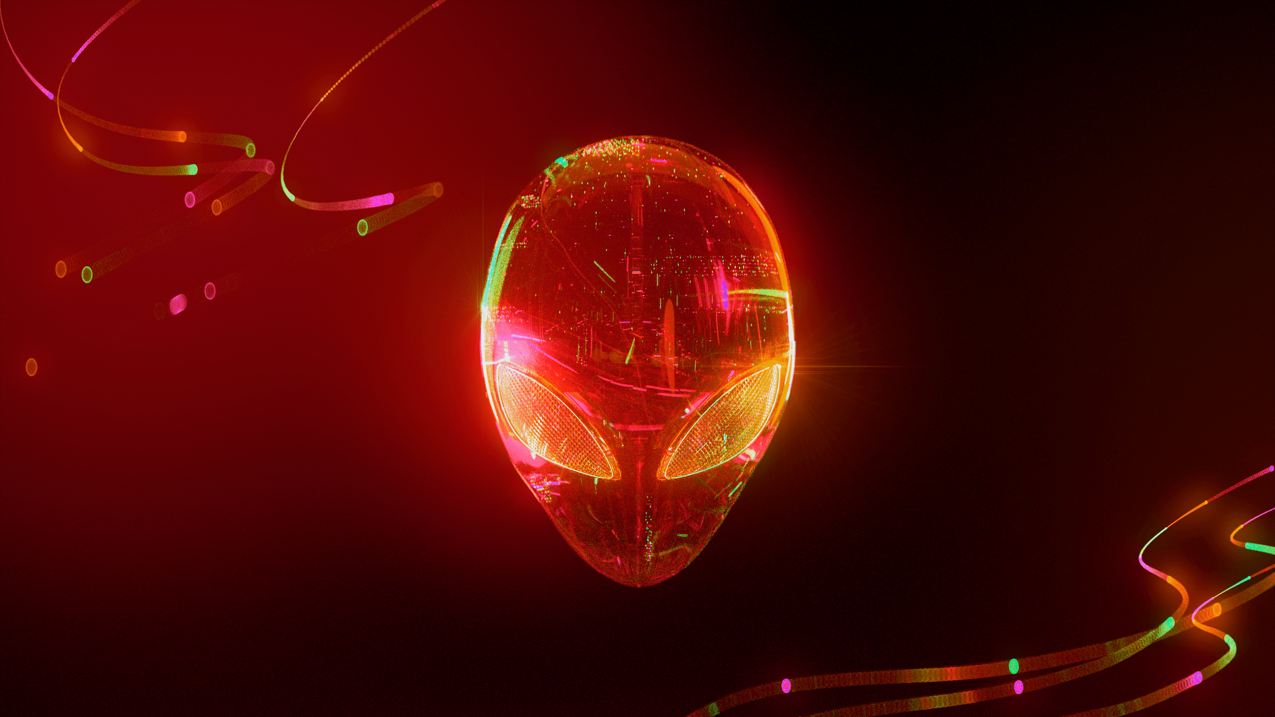 2560x1440 Alienware Dell Skull Gradient Digital Art Red Crimson Orange Dark Wallpaper:2560x1440
