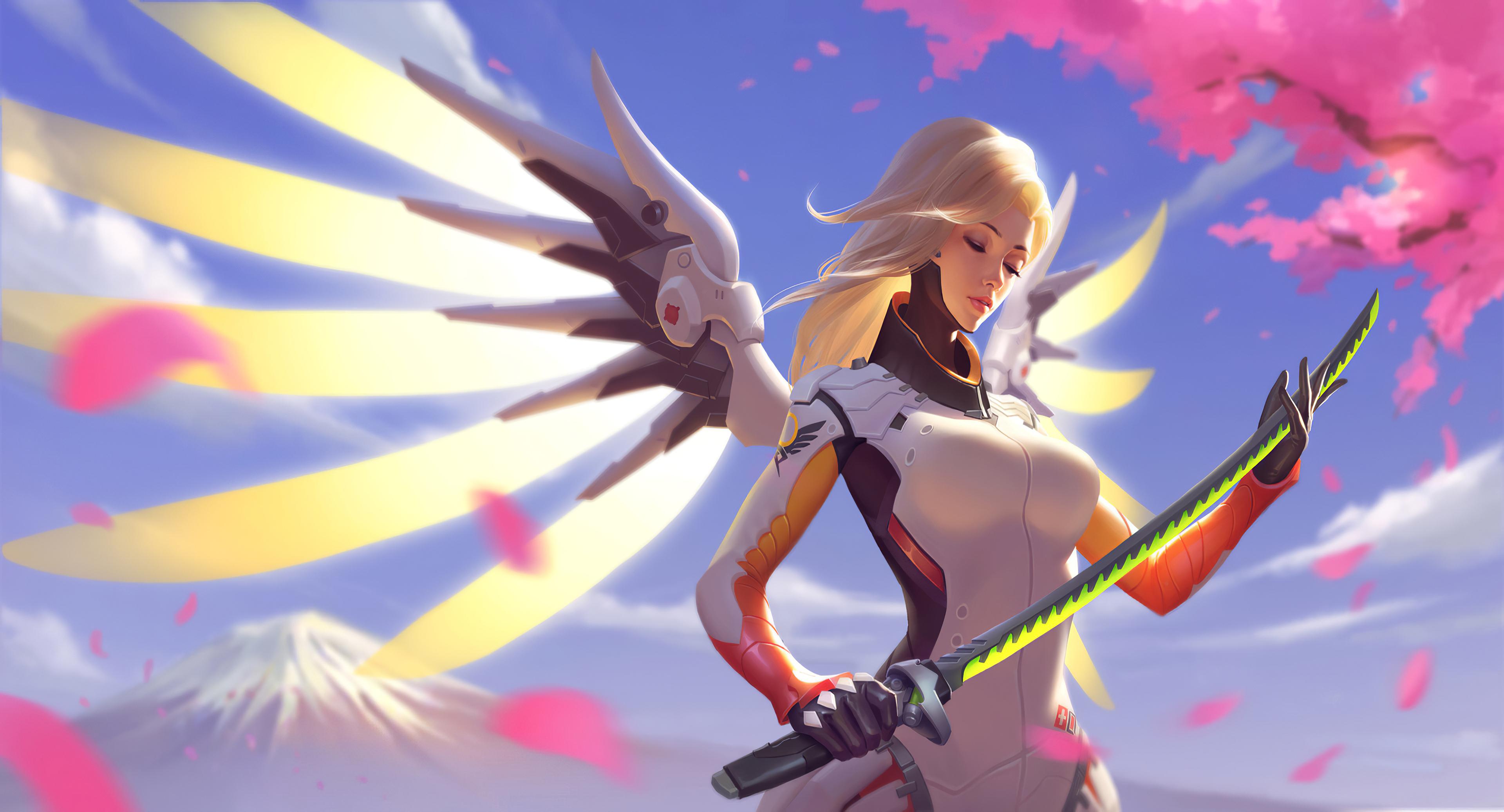 3840x2074 Wallpaper 4k Overwatch Mercy With Genji Sword Wallpaper