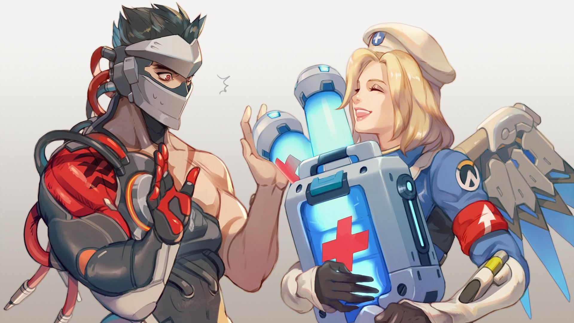 1920x1080 Overwatch, Video games, Genji (Overwatch), Combat Medic Ziegler, Digital art, Mercy (Overwatch) Wallpaper HD / Desktop and Mobile Background