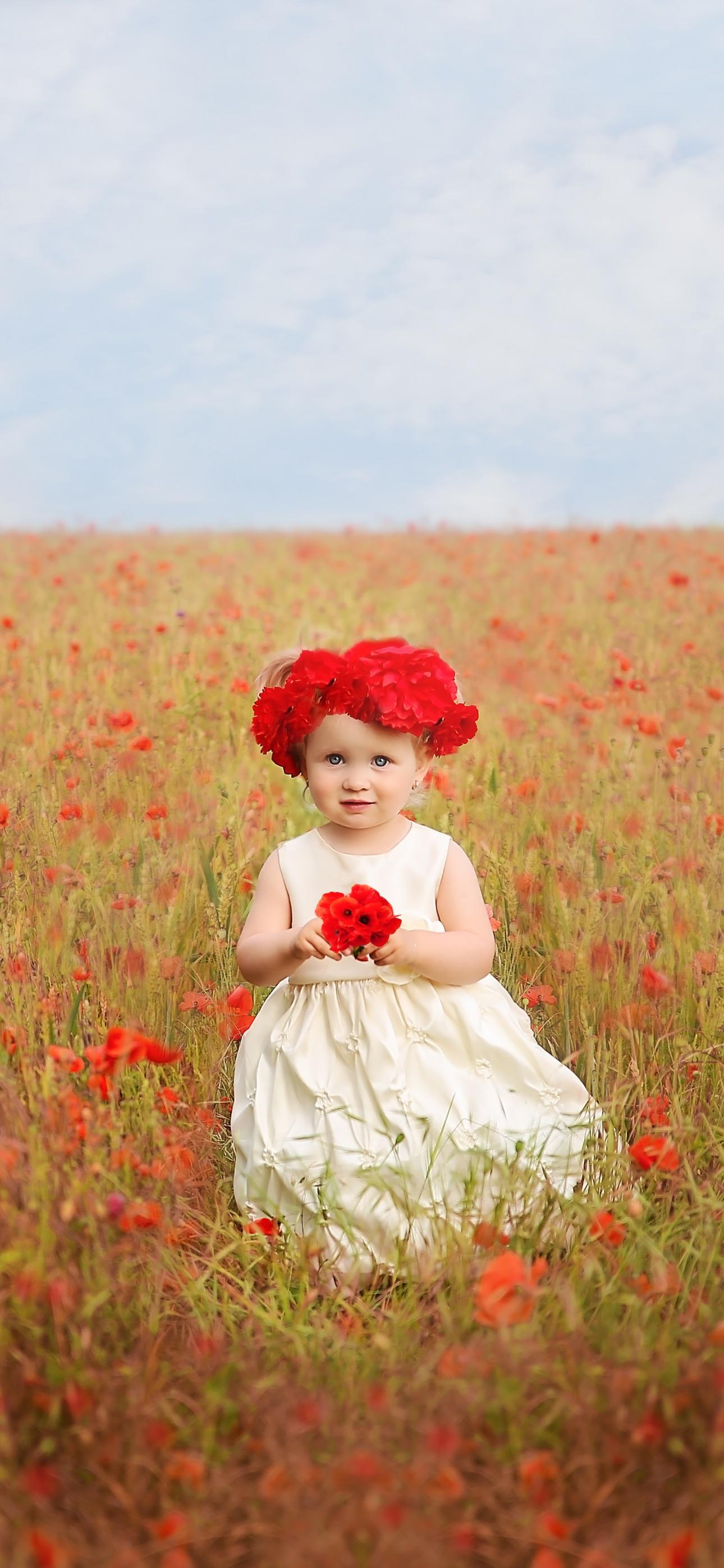 1290x2796 Cute Girl Wallpaper 4K, Red flowers