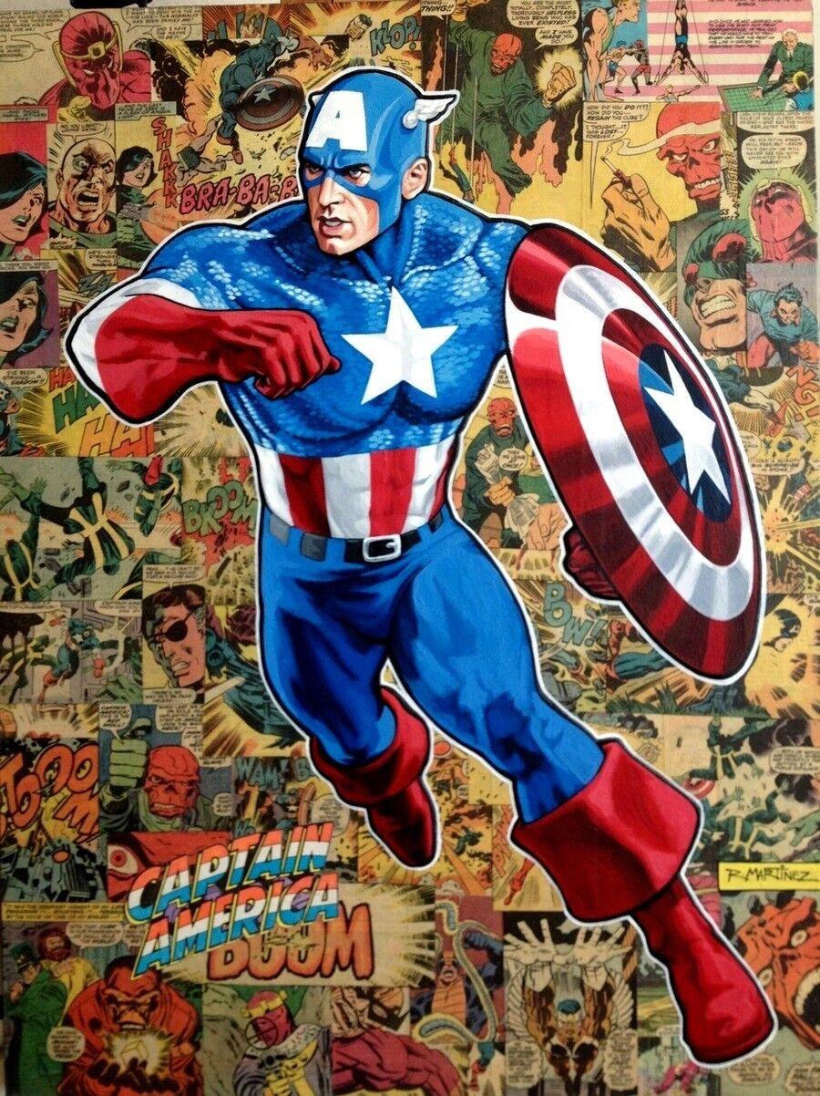900x1202 Captain America Comic Book Artwork Tribute Collage Background Fine Art Canvas