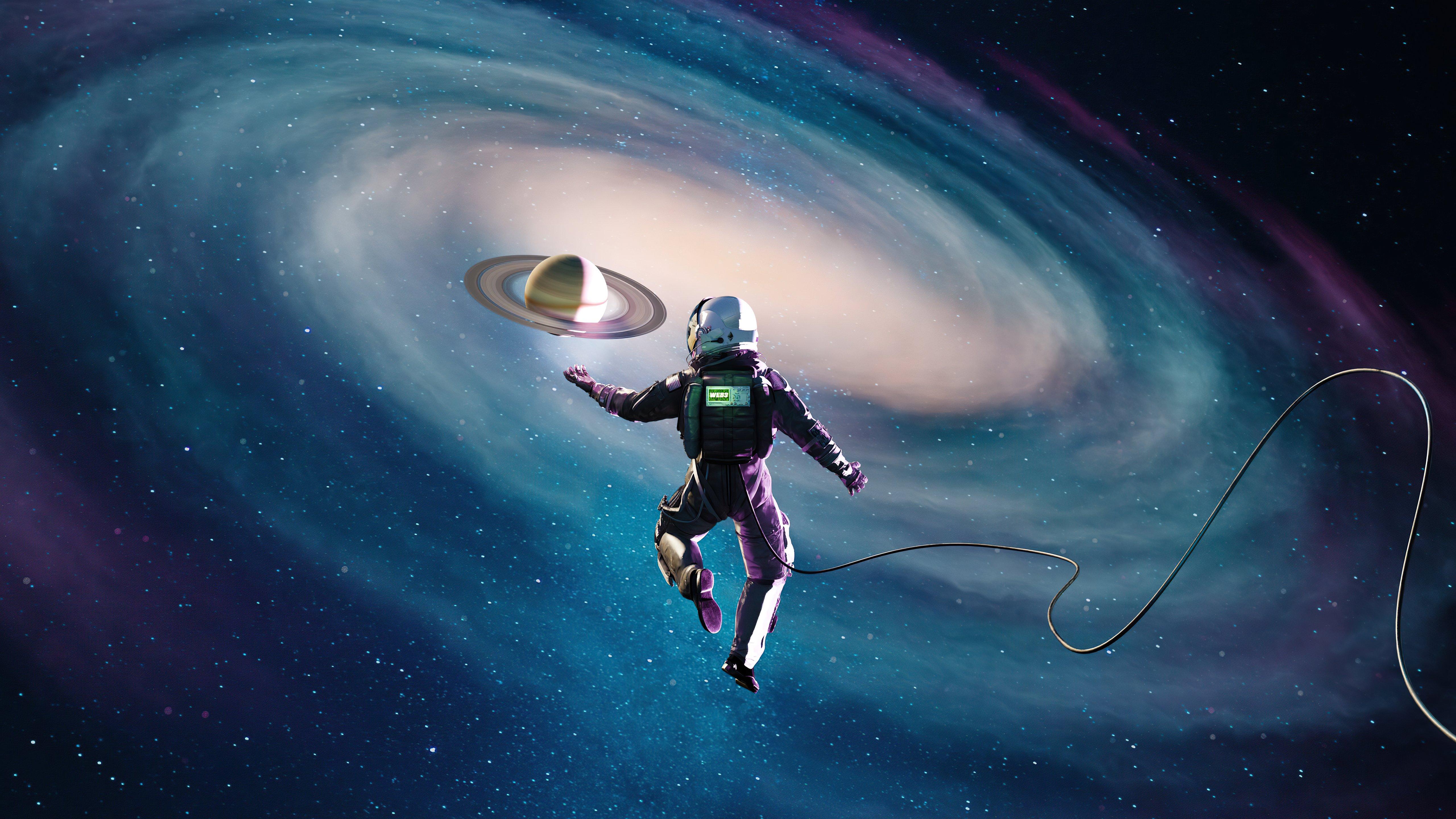 5120x2880 Astronaut reaching planet Wallpaper 4K for Desktop