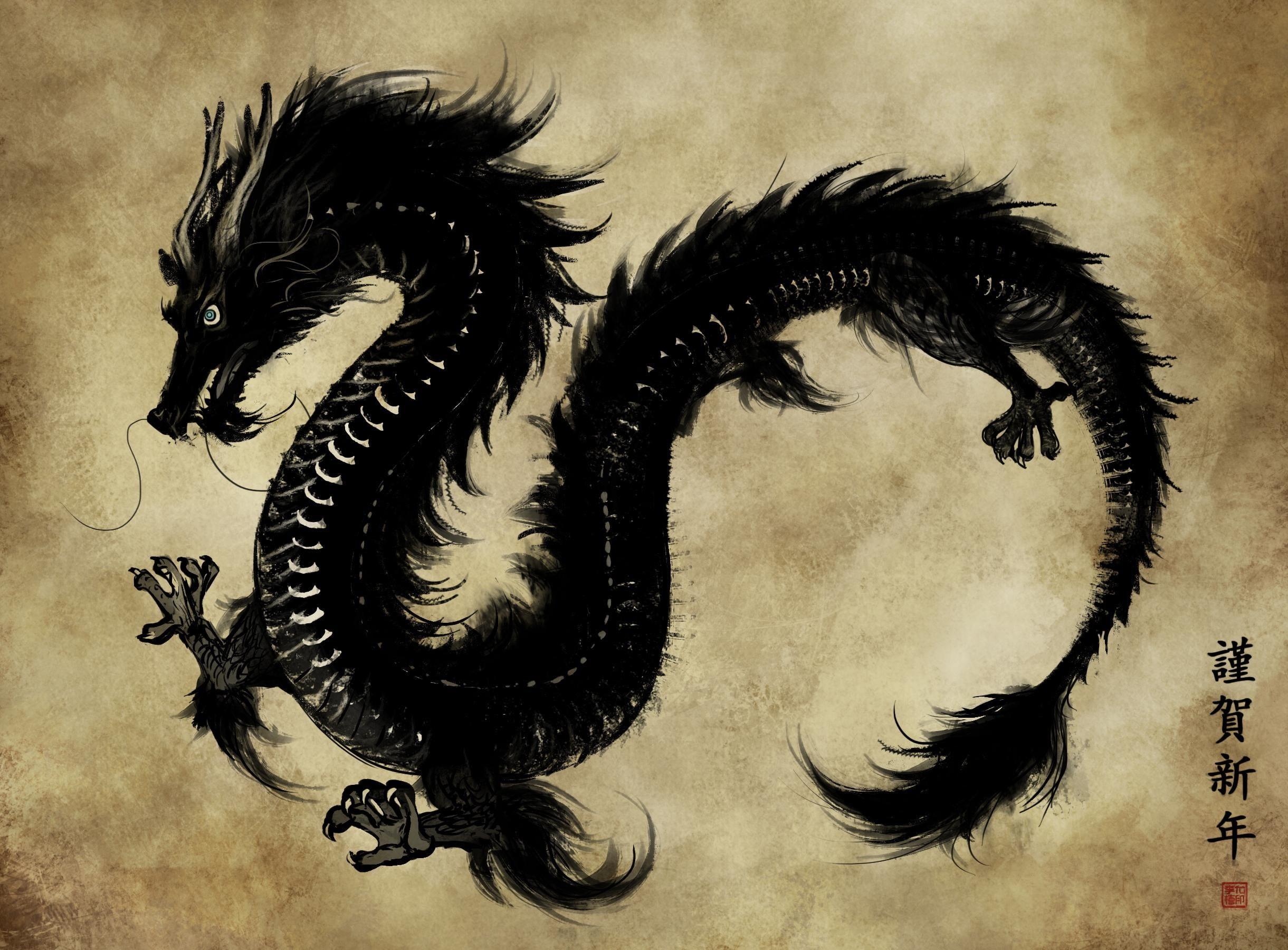 2441x1800 Wallpaper / animals, dark, shenron, painting, epic, 1080P, black, dragon free download