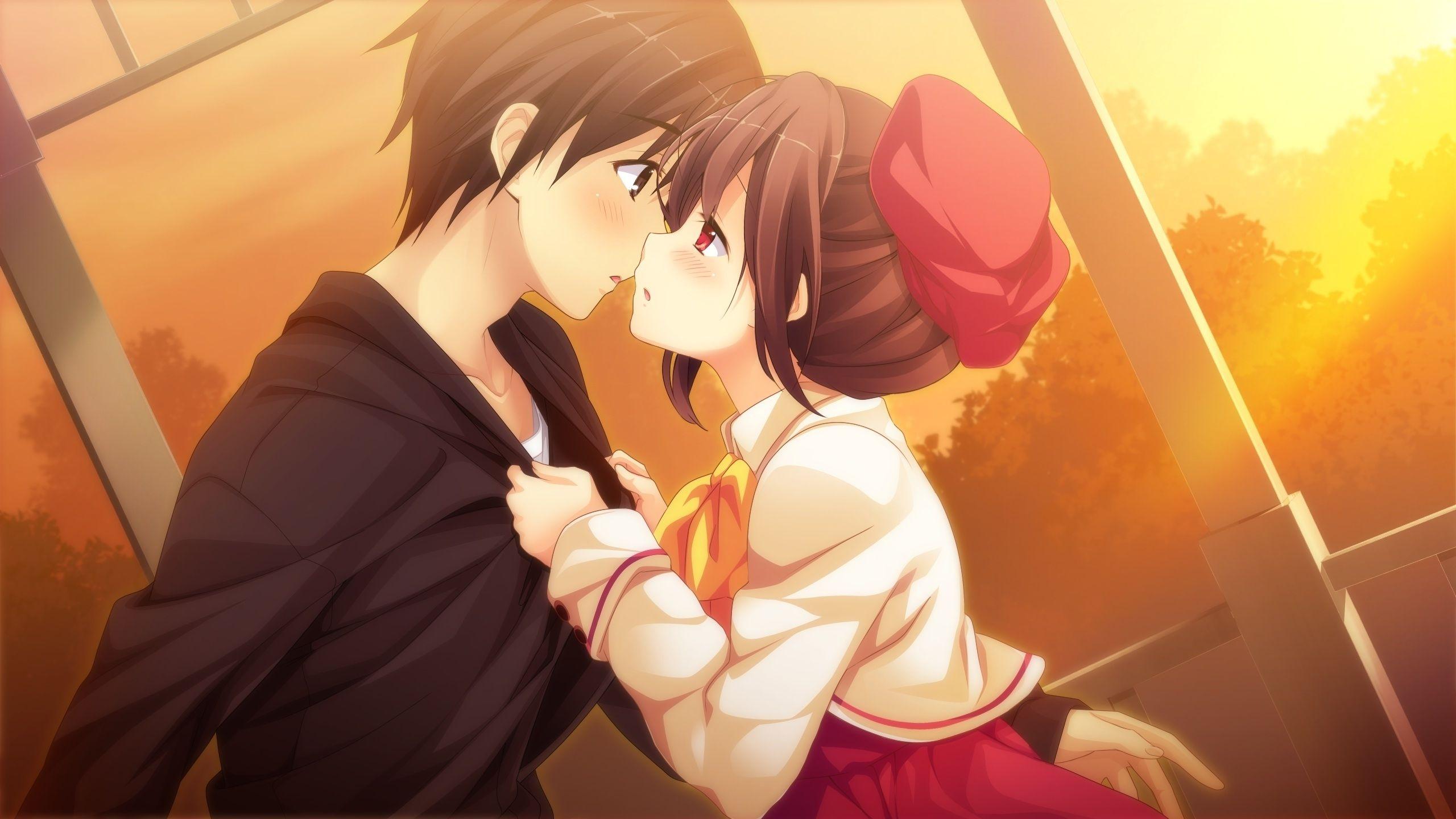 2560x1440 Wallpaper Anime Couple, Romance, Sunset