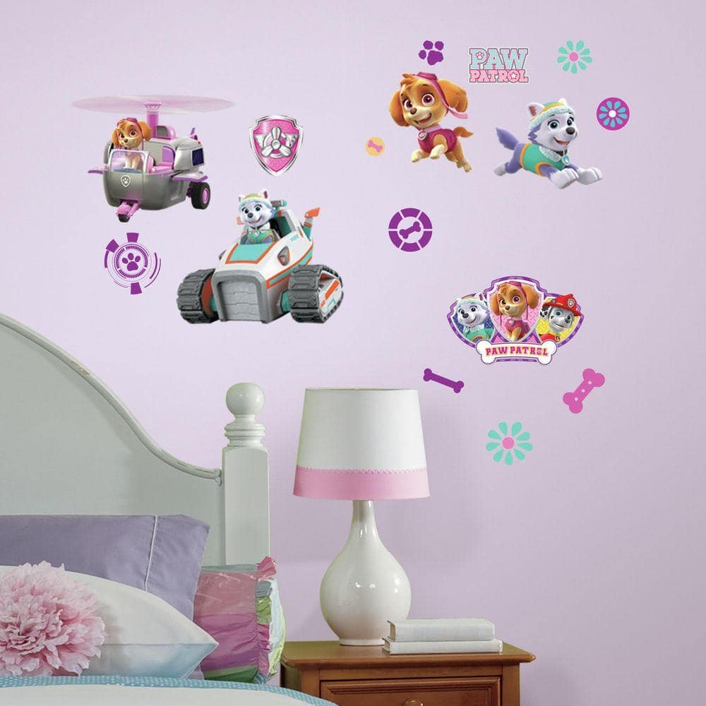 1000x1000 RoomMates 5 In. W X 11.5 In. H Paw Patrol Girl Pups 30 Piece Peel And Stick Wall Decal RMK3124SCS Home Depot