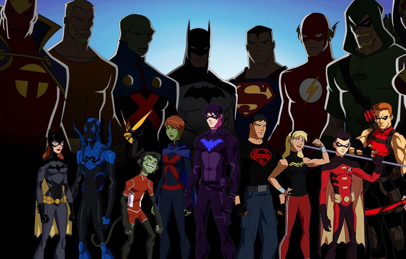 1332x850 Wallpaper Wonder Woman, Batman, heroes, Robin, Superman, dc comics, Green Arrow, Flash, Aquaman, Nightwing, Martian Manhunter, Young Justice, Miss Martian, Superboy, Red Arrow, Blue Beetle image for desktop, section фильмы