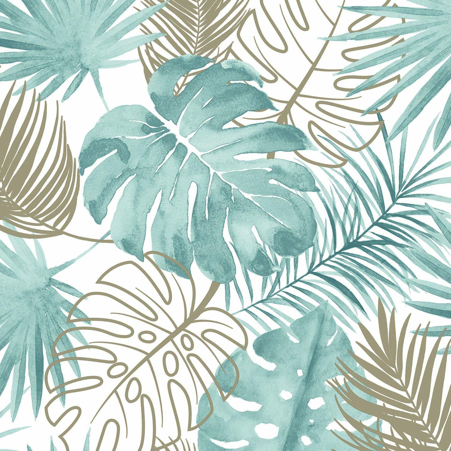 1500x1500 GREEN TROPICAL LEAVES WALLPAPER BY MURIVA L604- GLITTER, METALLIC, PALMS 3294270604045