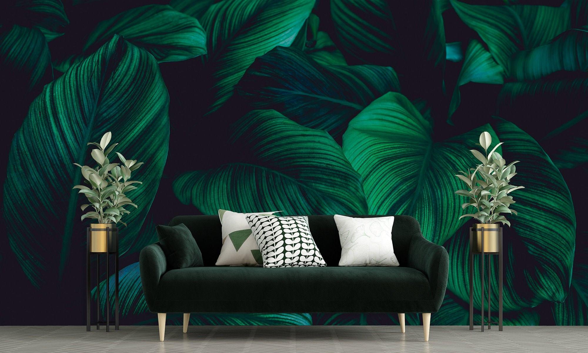2000x1200 Tropical Dark Green Big Leaves Wallpaper Exotic Wall Mural