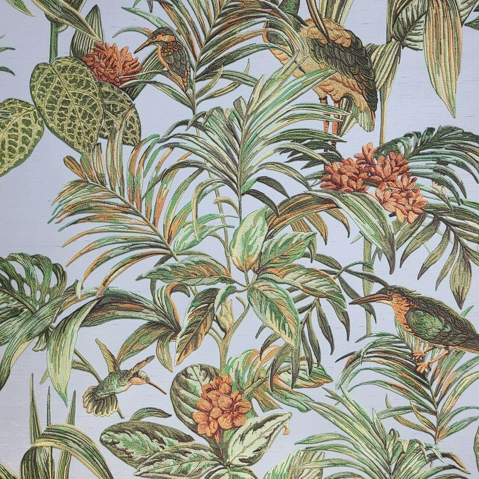 1600x1600 WMDE12001401 Floral tropical palm leaves Blue Green Birds Wallpaper