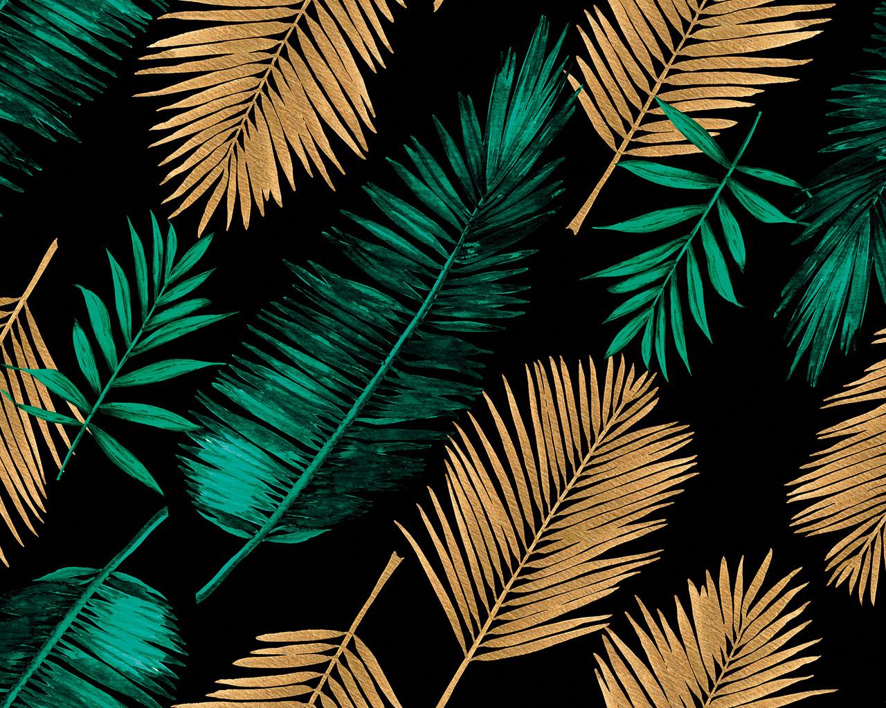 1280x1024 WALS0432 Green and Gold Palm Leaves Wall Mural