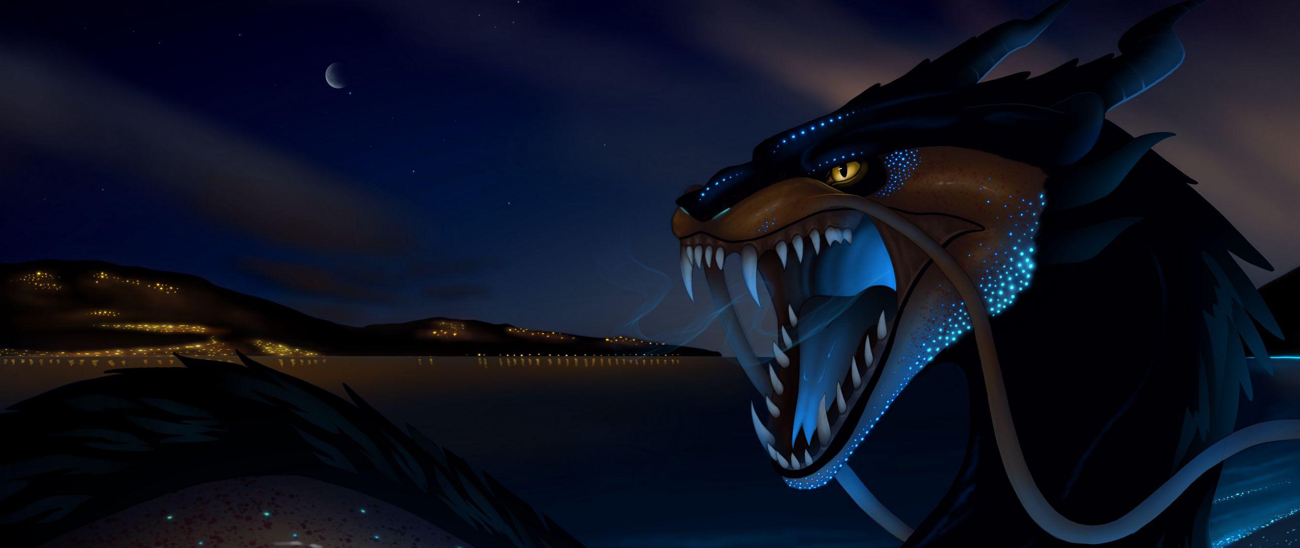 2560x1080 Download wallpaper 2560x1080 dragon, grin, art, creature, fantasy dual wide 1080p HD background