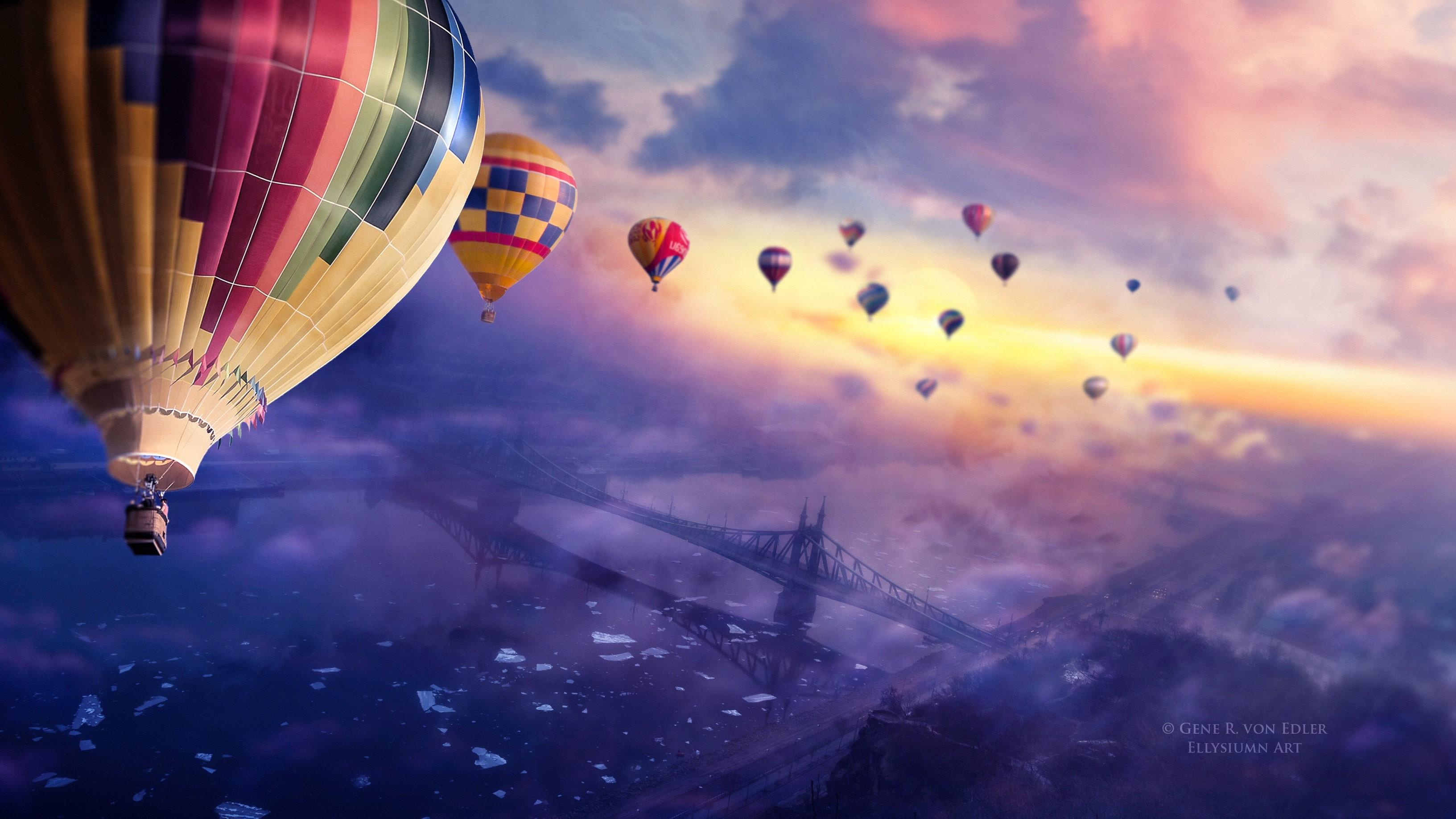 3265x1837 Wallpaper / air balloon, artist, artwork, digital art, hd, 4k, free download