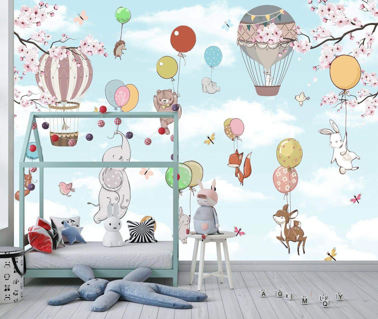 1600x1354 Animals In The Sky On Balloons Wallpaper Wall Mural, Self Adhesive
