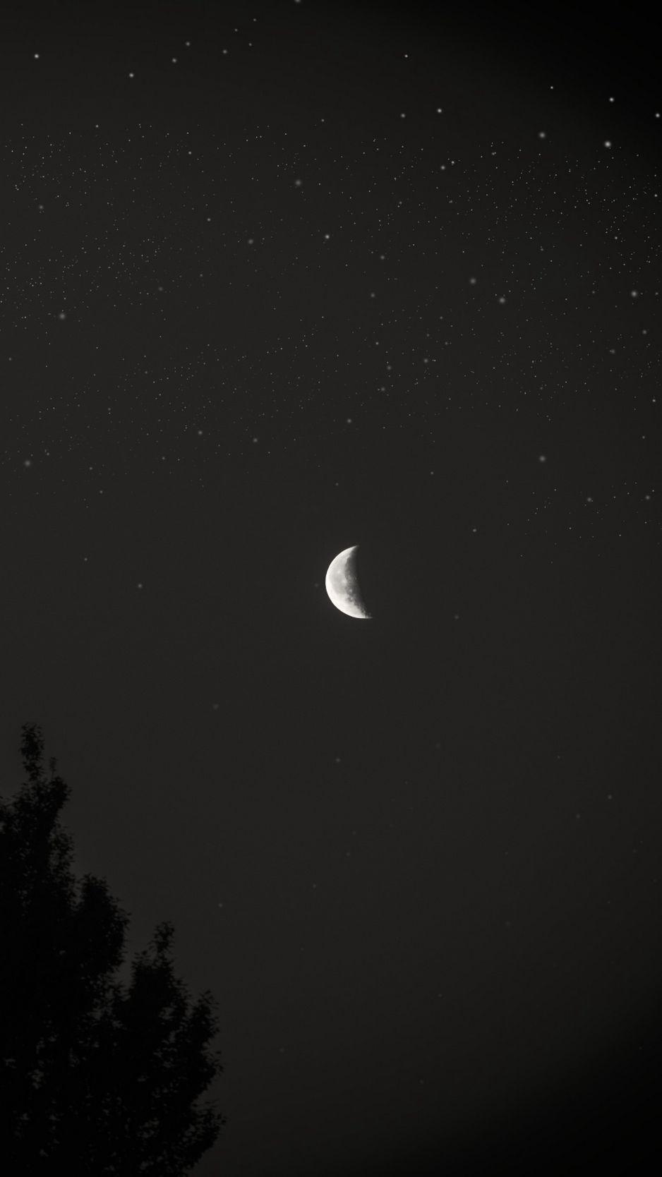 938x1668 Download Wallpaper 938x1668 Moon, Night, Sky, Tree, Stars, Dark Iphone 8 7 6s 6 For Parallax HD Background