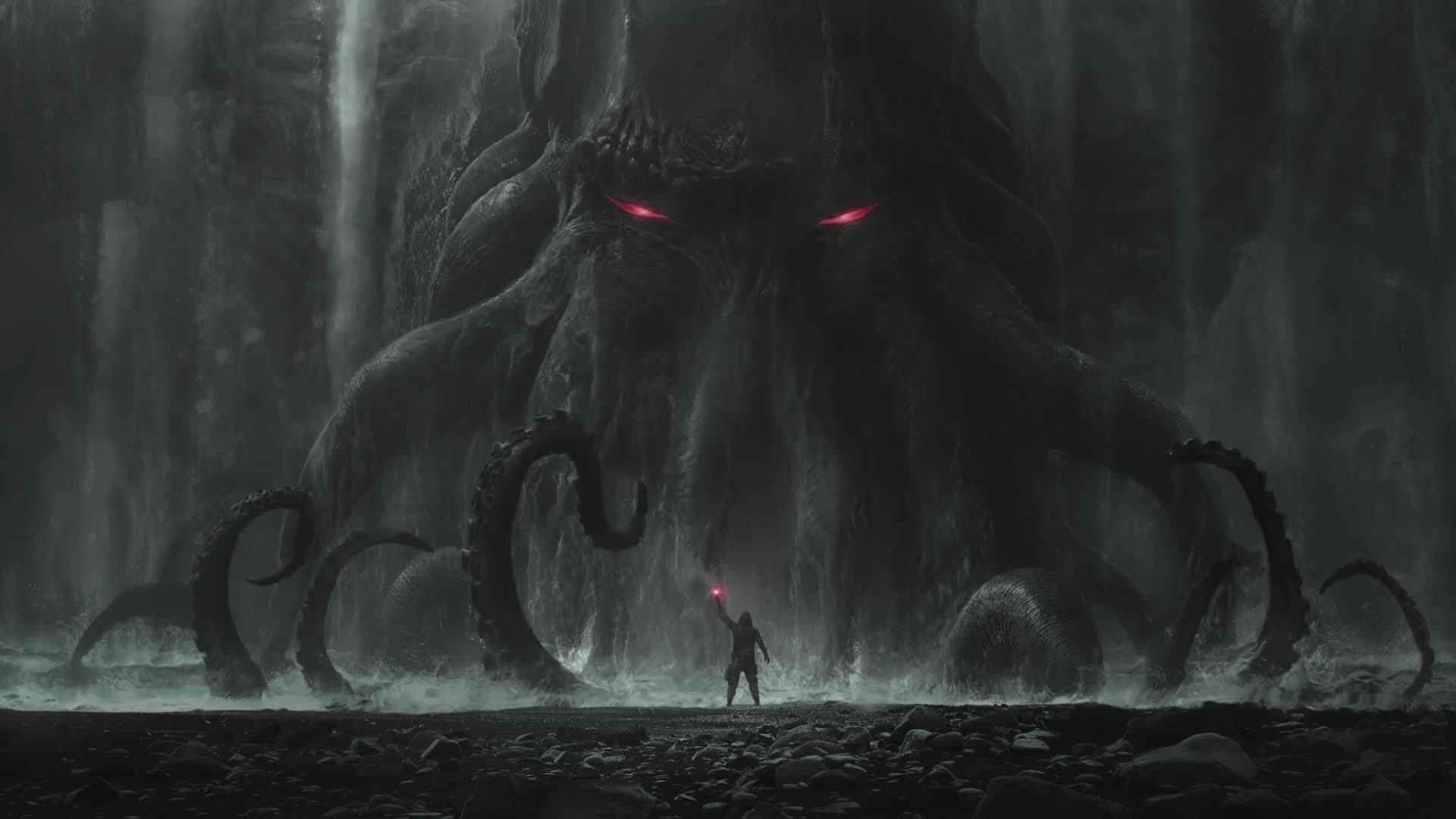 1920x1080 Cthulhu Gigantic Octopus Horror Desktop Wallpaper