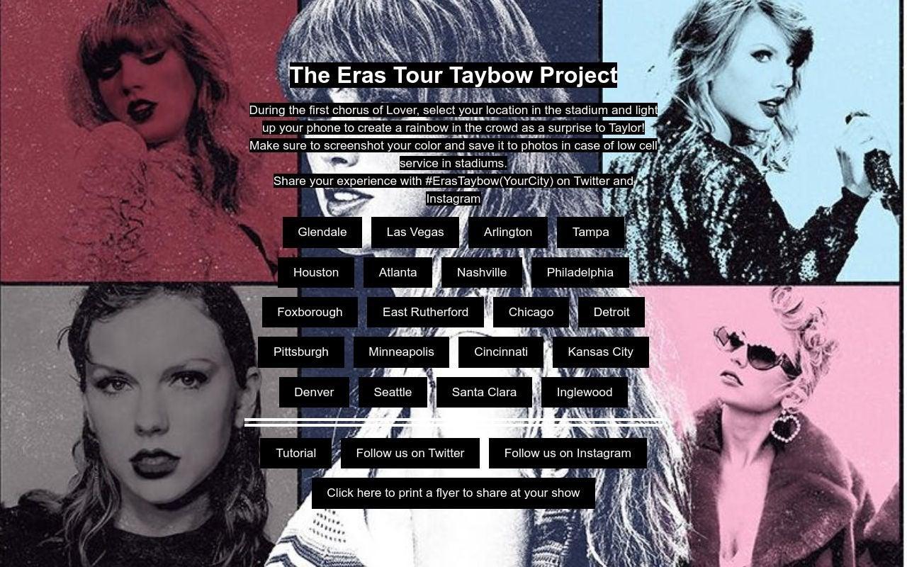 1280x800 The Eras Tour Taybow Project! Let me surprise Taylor by making a rainbow during the show. Look up your show and location in the stadium and to see your designated color