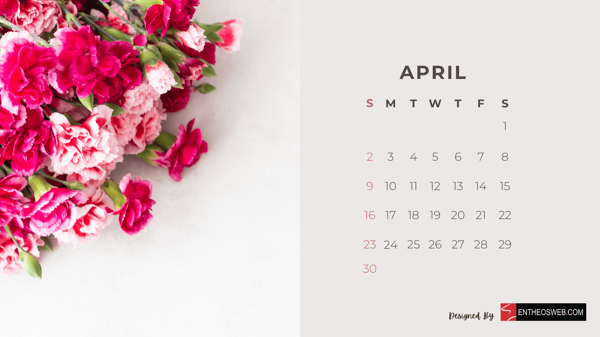 1920x1080 Beautiful Flowers 2023 Monthly Calendar for Desktop Wallpaper and Print