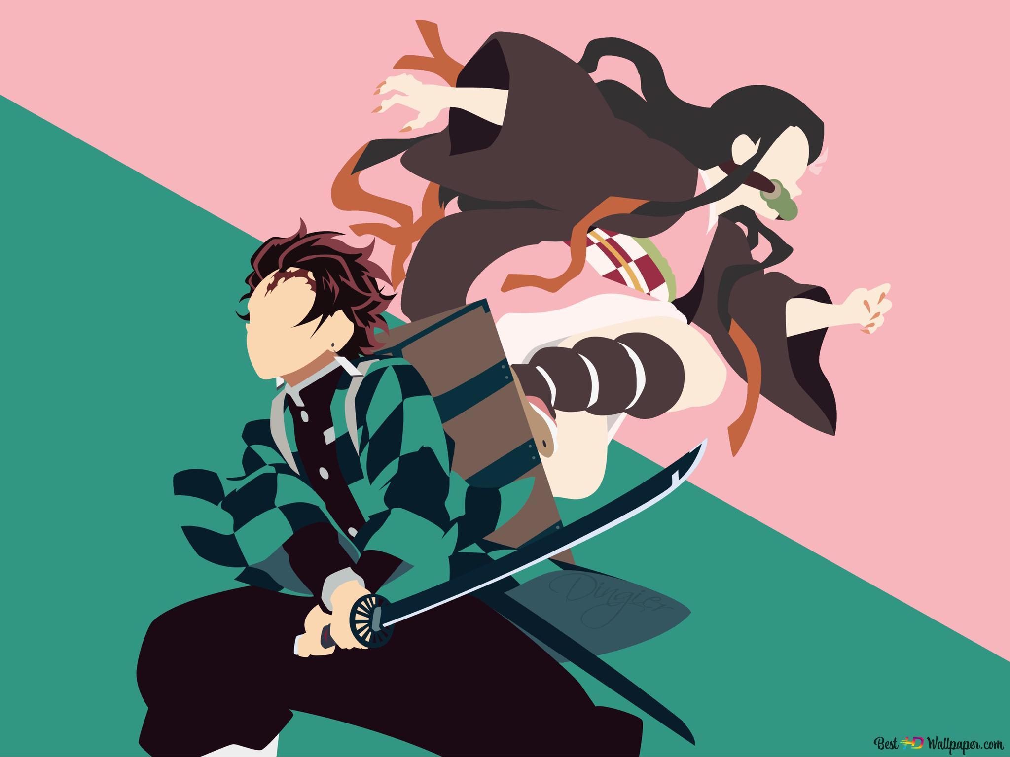 2048x1536 Demon Slayer: Tanjiro and Nezuko backtoback 4K wallpaper download