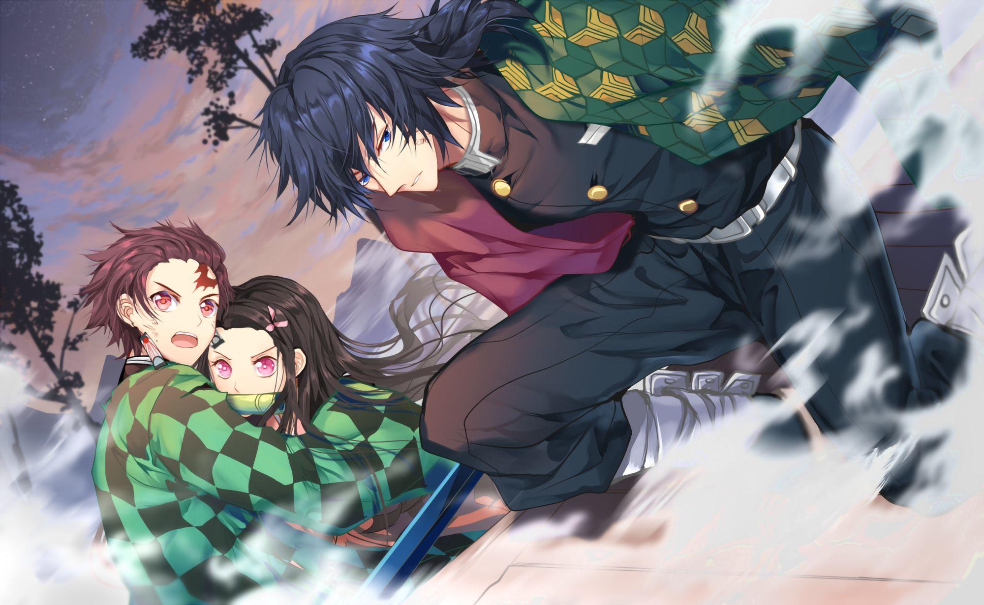 2000x1231 HD desktop wallpaper: Anime, Nezuko Kamado, Demon Slayer: Kimetsu No Yaiba, Giyuu Tomioka, Tanjiro Kamado download free picture