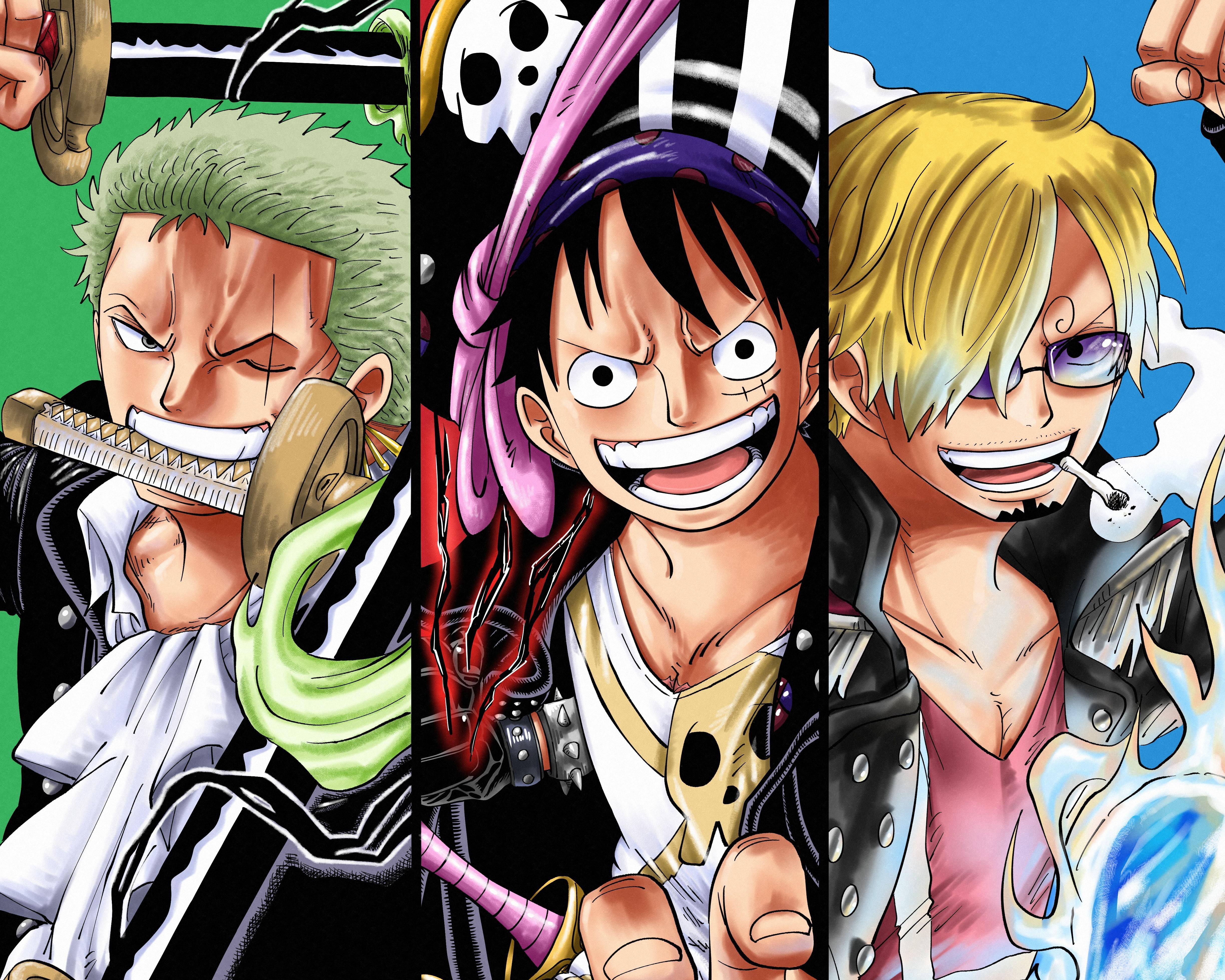 4896x3916 One Piece Film: Redby Riku, Monkey D. Luffy, Roronoa Zoro, Sanji (One Piece) Gallery HD Wallpaper
