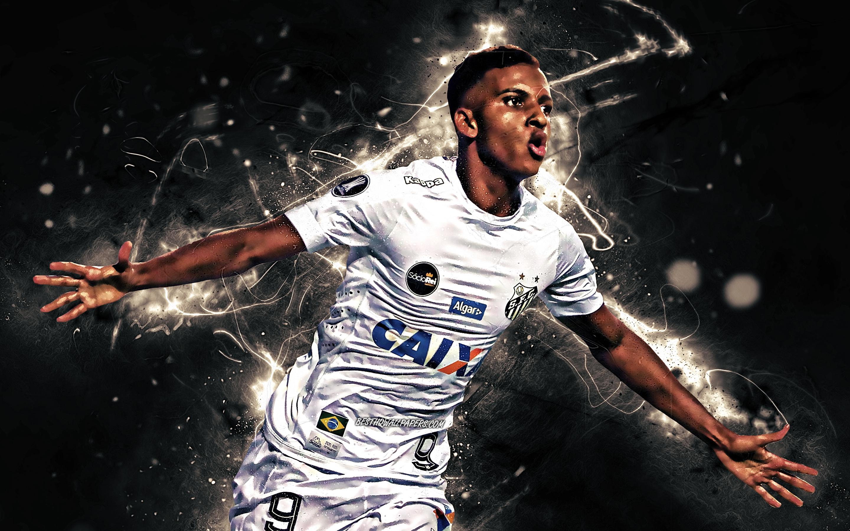 2880x1800 Download wallpaper Rodrygo, goal, brazilian footballers, Santos FC, soccer, Brazilian Serie A, Rodrygo Goes, football, neon lights, SFC for desktop with resolution 1024x1024. High Quality HD picture wallpaper