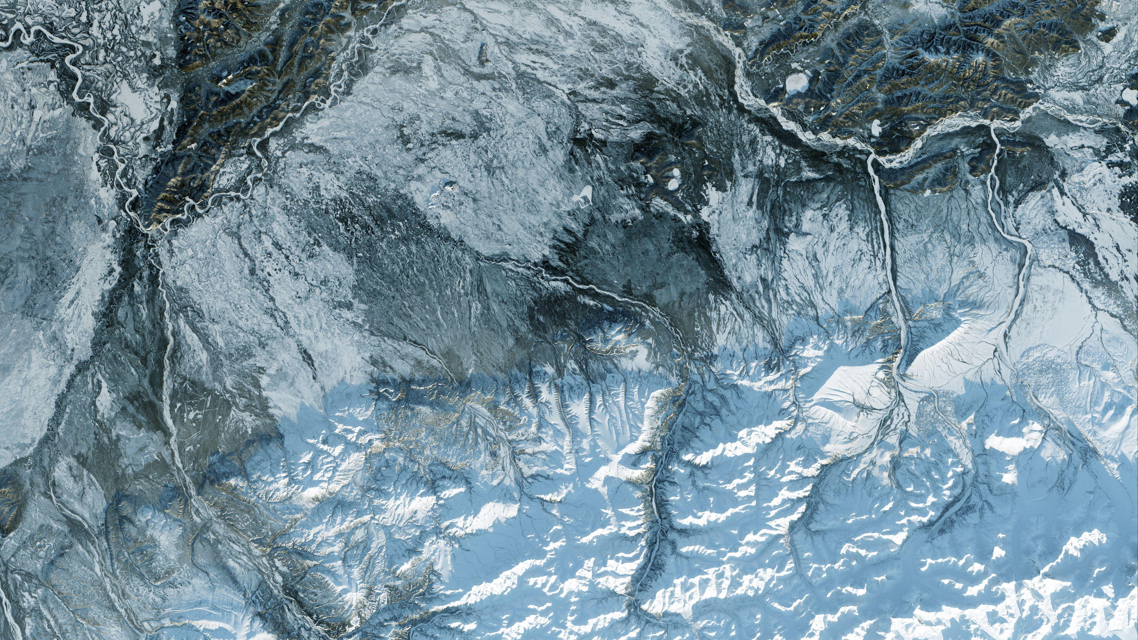 3840x2160 Wallpaper / glacier, ice, aerial view, snow, texture, 4k free download