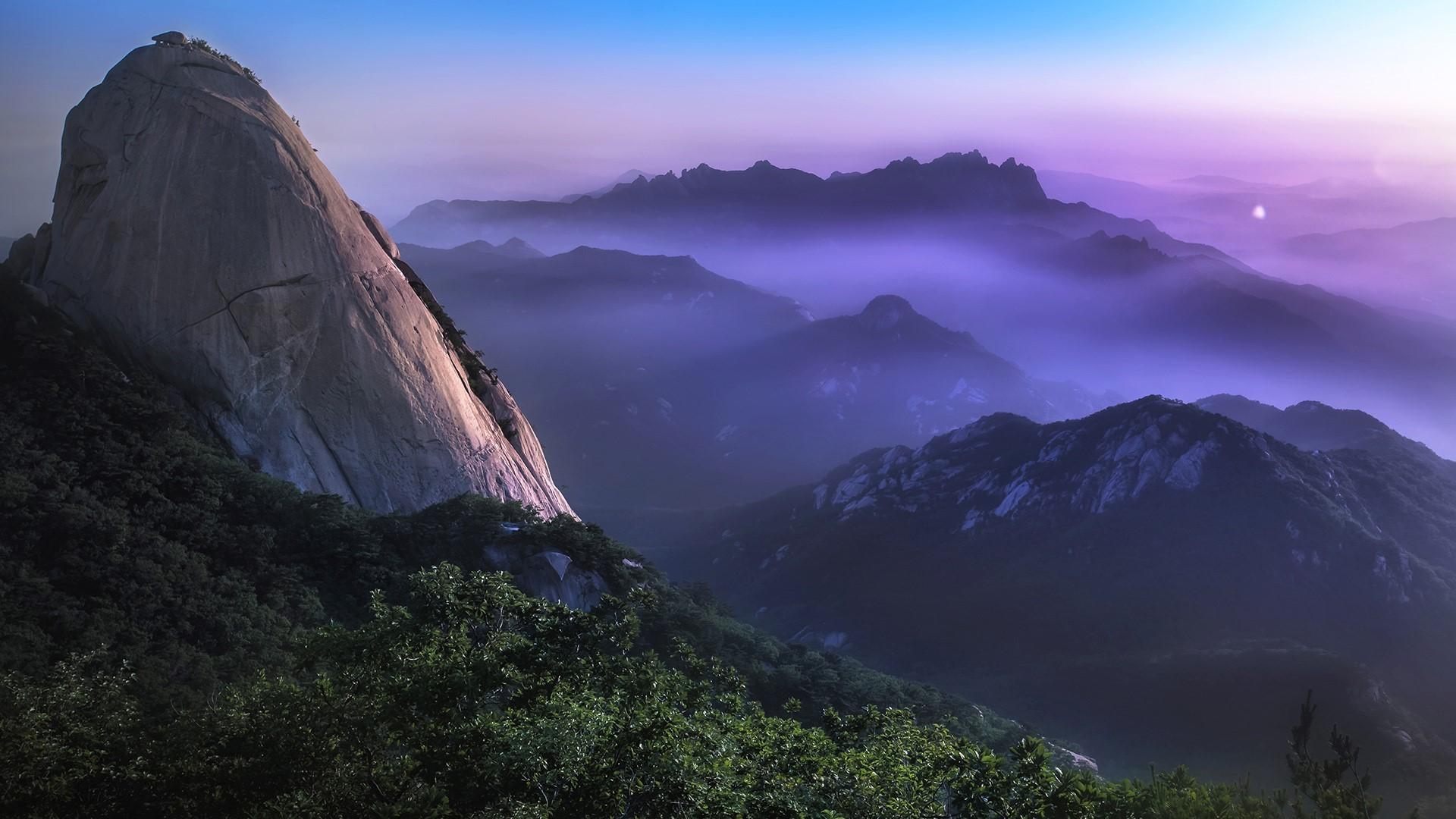 1920x1080 Seoul, nature, sky, mist, forest, landscape, rock, South Korea, trees Gallery HD Wallpaper