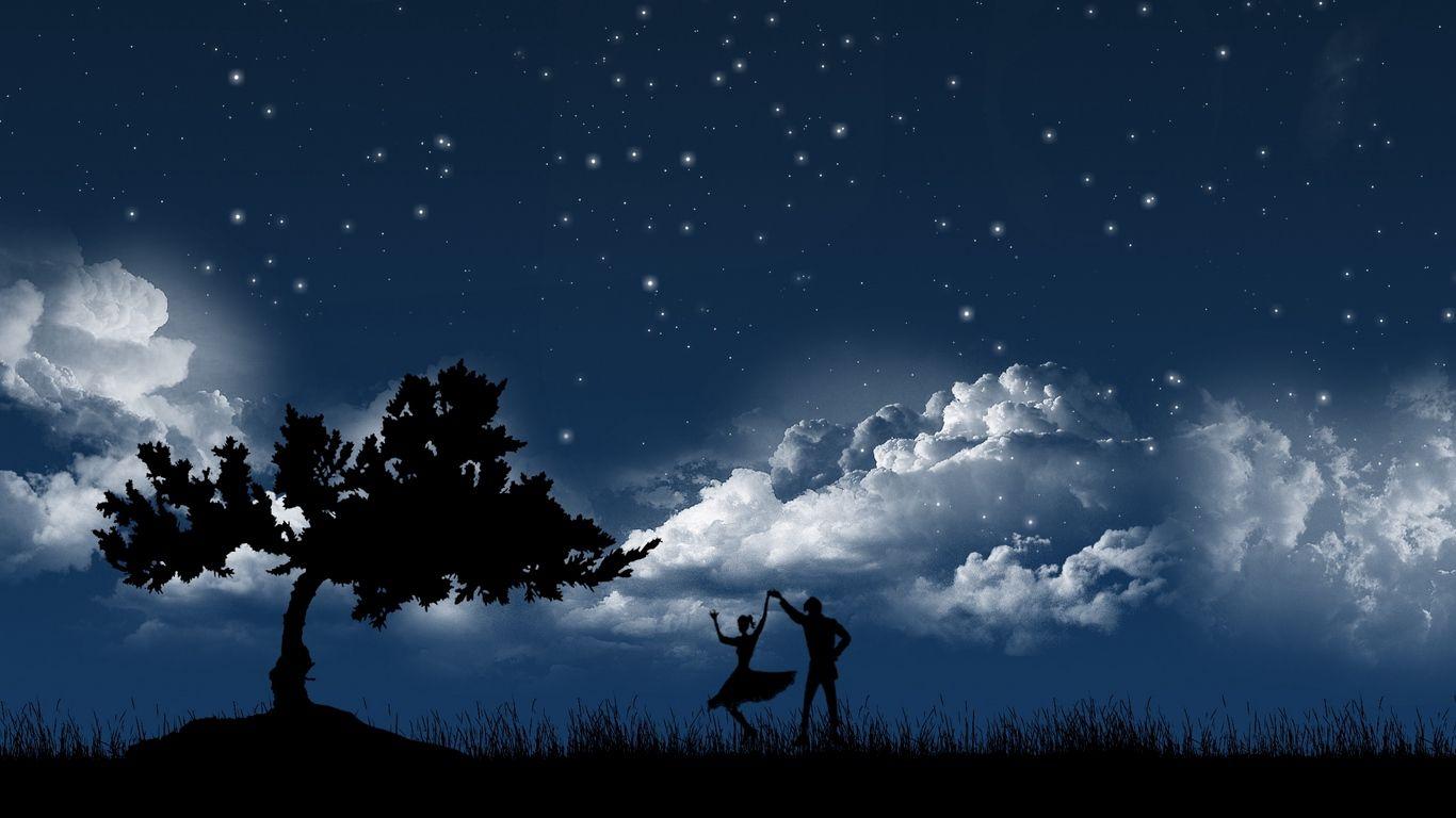 1366x768 Download wallpaper 1366x768 couple, dance, sky, night, tree