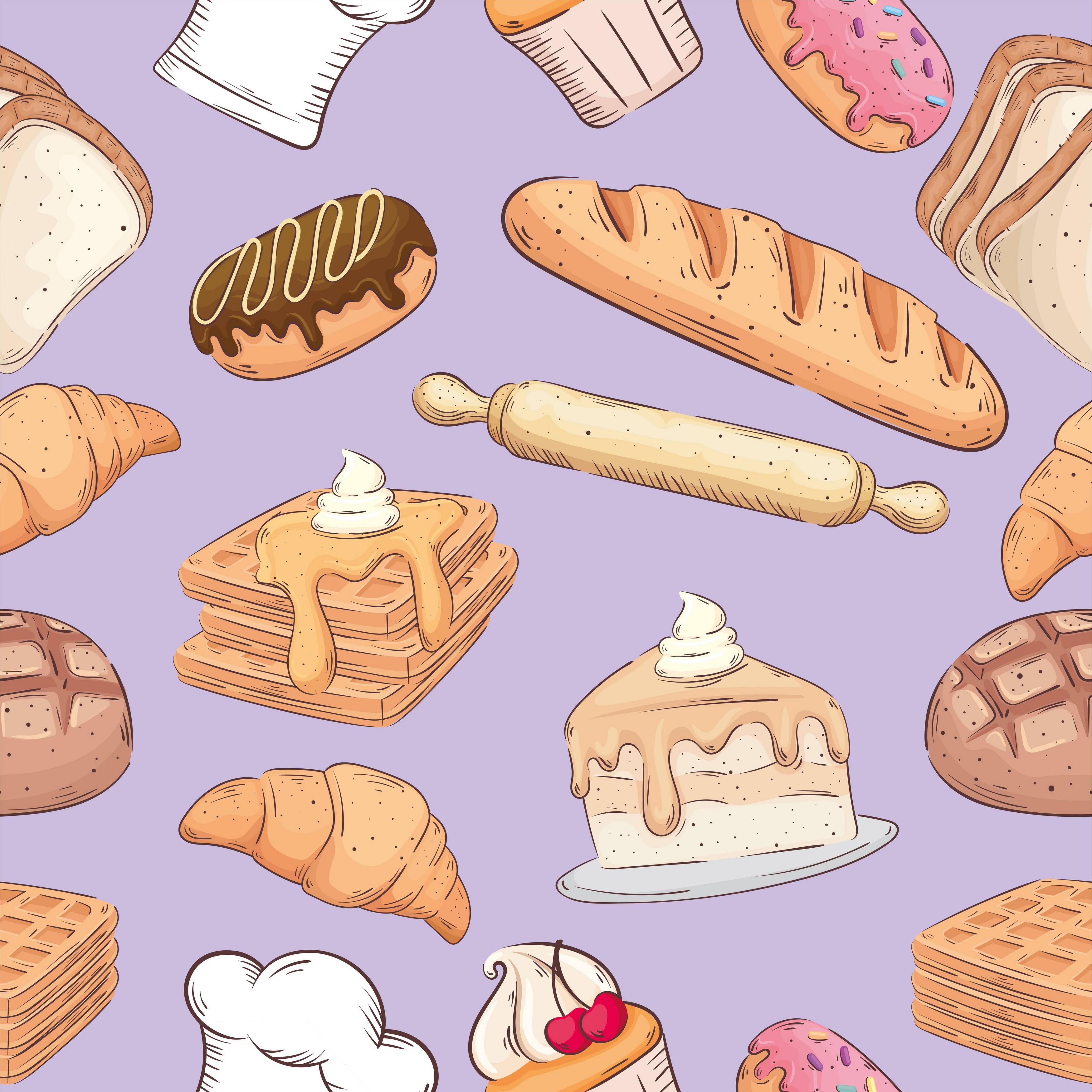 3500x3499 bakery shop icons pattern background