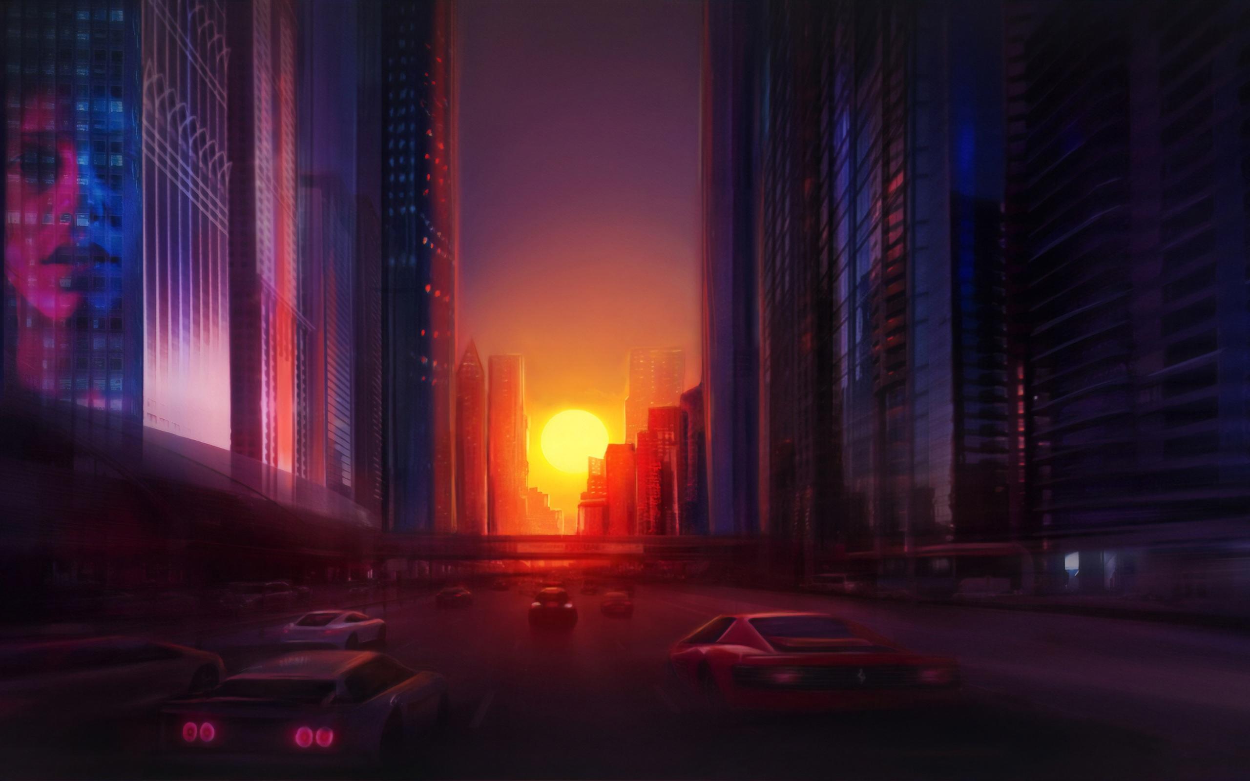 2560x1600 Wallpaper 4k Digital Drawing City Sunset Wallpaper