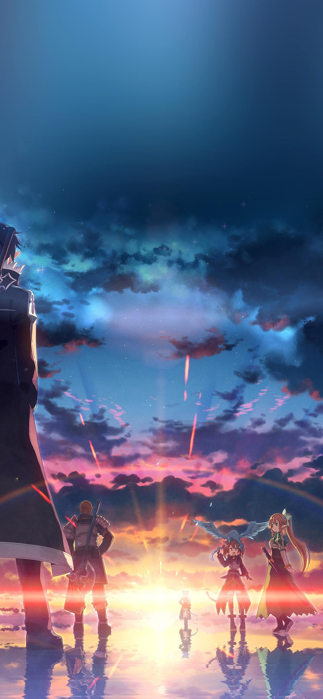 1125x2436 anime art sunset drawing