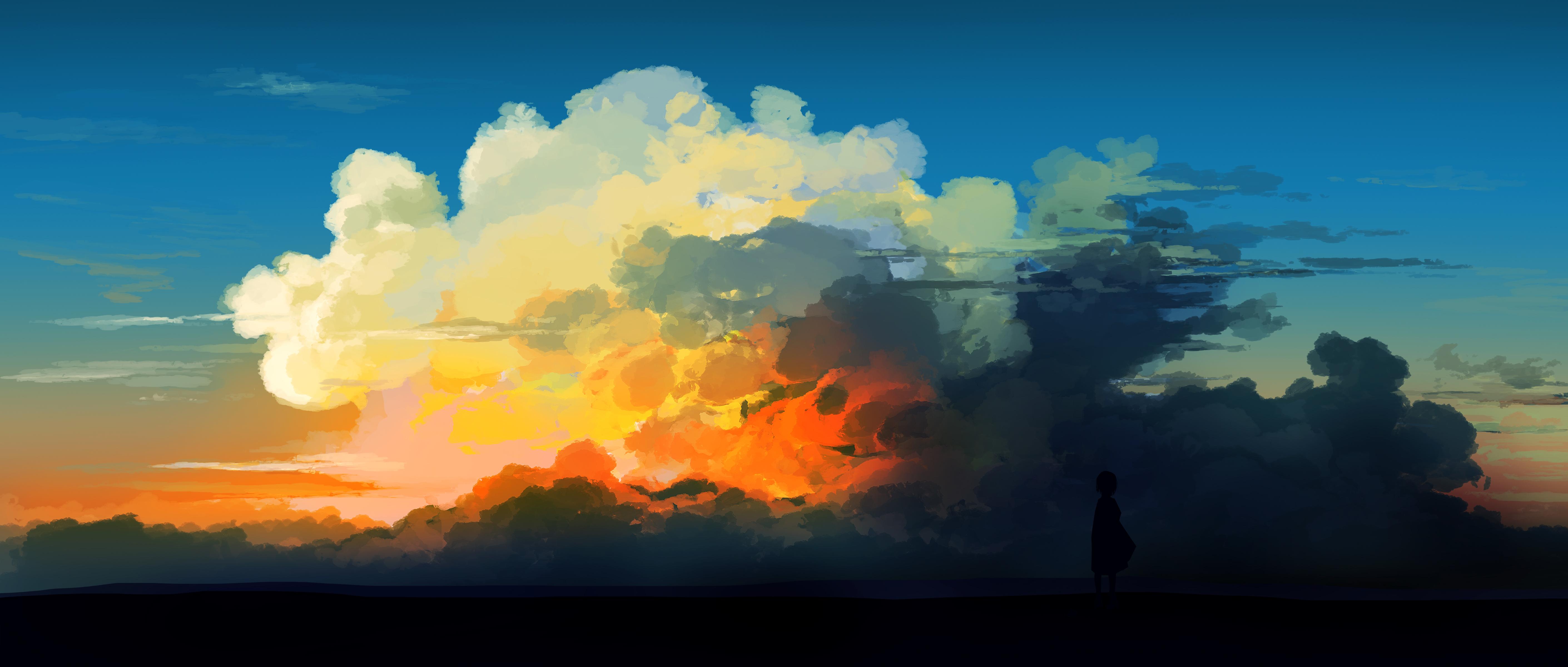 5640x2400 Gracile Digital Digital Art Artwork Illustration Drawing Clouds Sunset Landscape Wallpaper:5640x2400