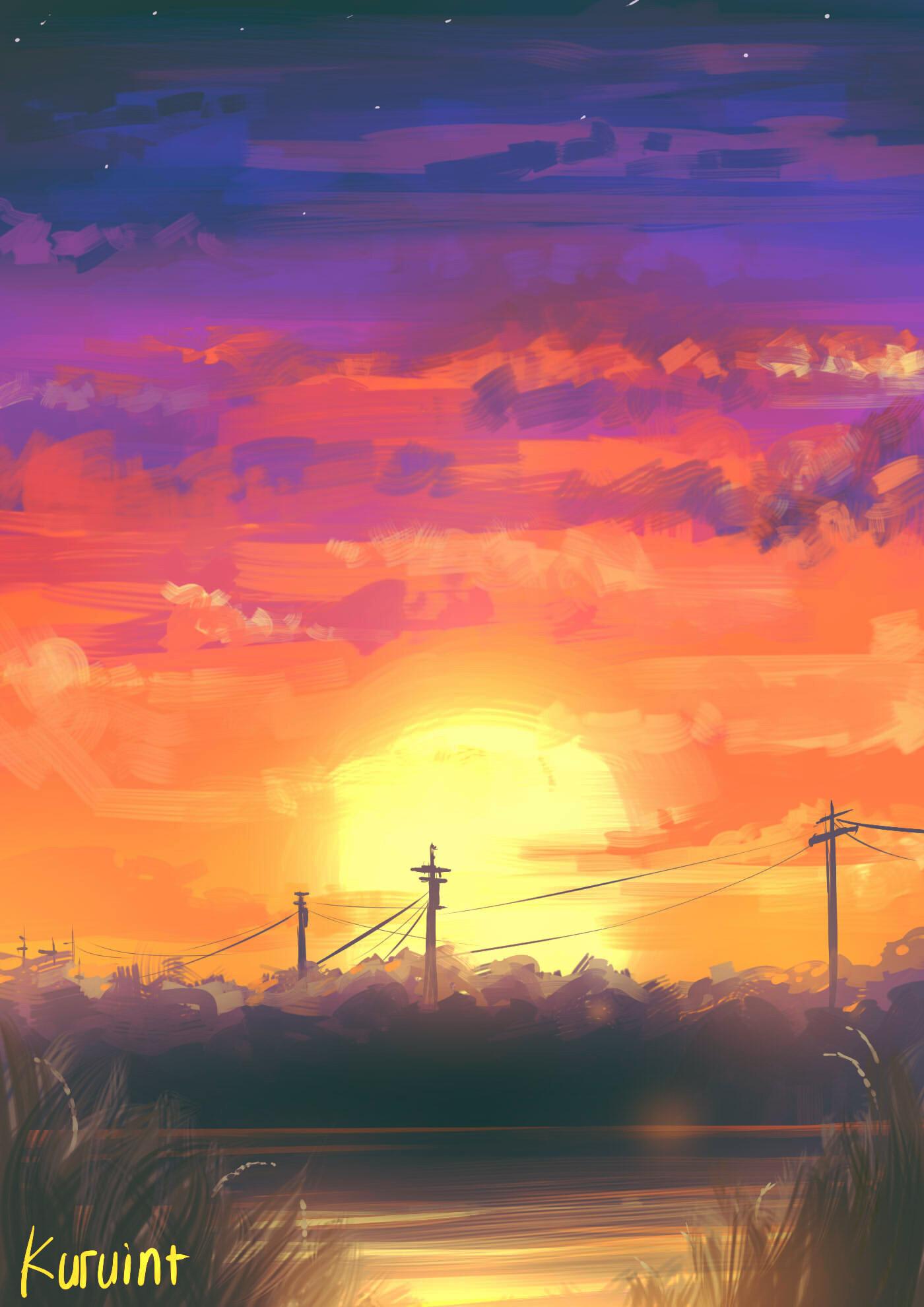 1400x1980 Mobile wallpaper: Dusk, Twilight, Sunset, Landscape, Art, 126313 download the picture for free