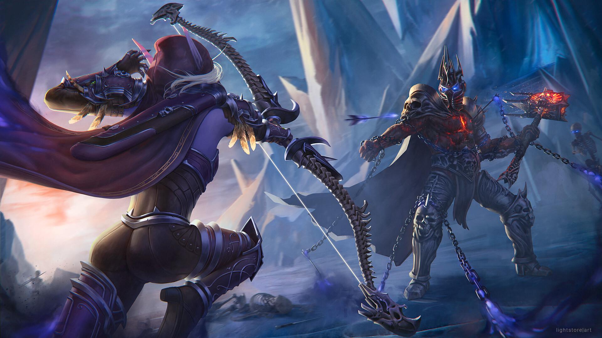 1920x1080 HD desktop wallpaper: Bow, Video Game, World Of Warcraft, Sylvanas Windrunner, Bolvar Fordragon, World Of Warcraft: Shadowlands download free picture