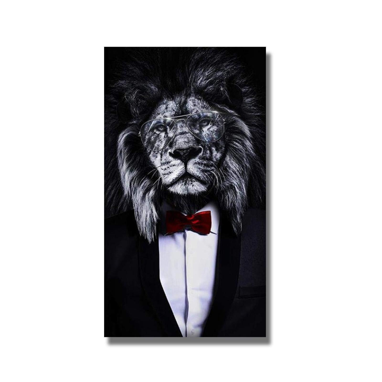 1600x1600 Black Wild Lion In A Suit Smoking A Cigar Canvas Painting Posters and Prints Wall Art Picture for Living Room Home Decor 50x65cm(20x26in)x3 Frameless