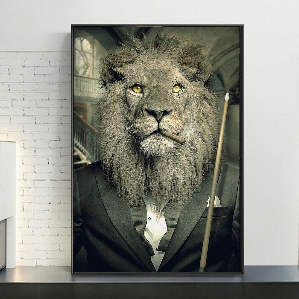 1000x1000 Abstract Smoke Lion in a Suit Canvas Painting on the Wall Art Posters and Prints Modern Nordic Style Animals Decorative Picture