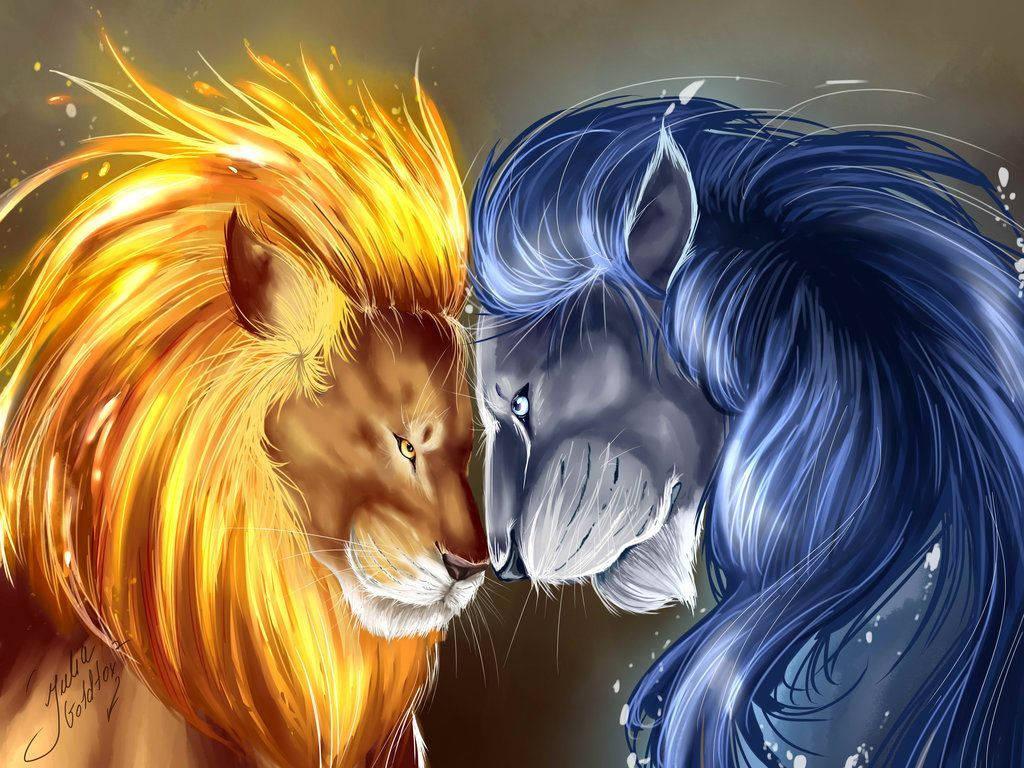 1024x768 Download Fire Lion With Ice Lion Wallpaper