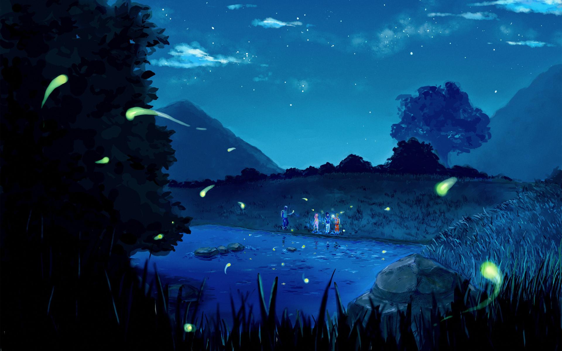 1920x1200 sky, stars, clouds, night, water, anime, Naruto Shippuuden Gallery HD Wallpaper